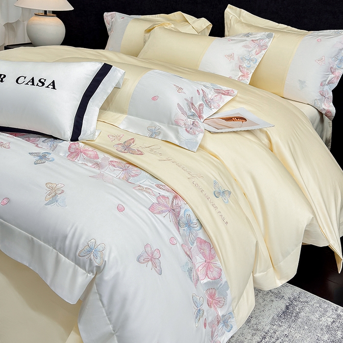 91家纺网 家纺一手货源 找家纺 星蕴家纺 2026新款贡缎长绒棉四件套-悦蝶（最低控价券后278元！） 悦蝶-奶油黄