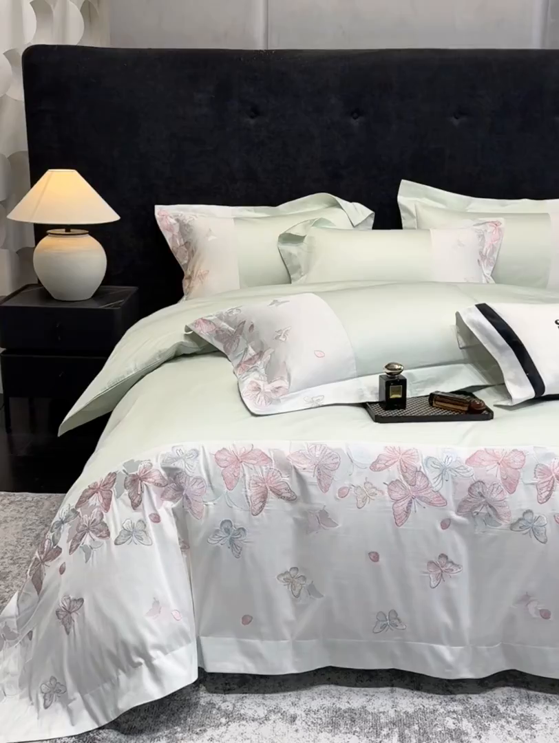 91家纺网 家纺一手货源 找家纺 星蕴家纺 2026新款贡缎长绒棉四件套-悦蝶（最低控价券后278元！） 悦蝶-清新绿