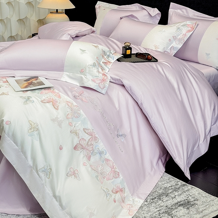 91家纺网 家纺一手货源 找家纺 星蕴家纺 2026新款贡缎长绒棉四件套-悦蝶（最低控价券后278元！） 悦蝶-优雅紫