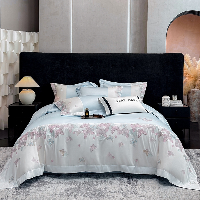 星蕴家纺 2026新款贡缎长绒棉四件套-悦蝶（最低控价券后278元！） 悦蝶-天空蓝