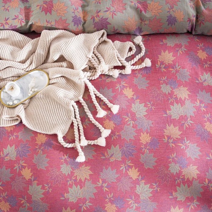 91家纺网 家纺一手货源 找家纺 （总）仰望棉麻双层纱供应链 2025新款全棉纯棉色织提花双层纱纽扣款四件套-枫林露系列