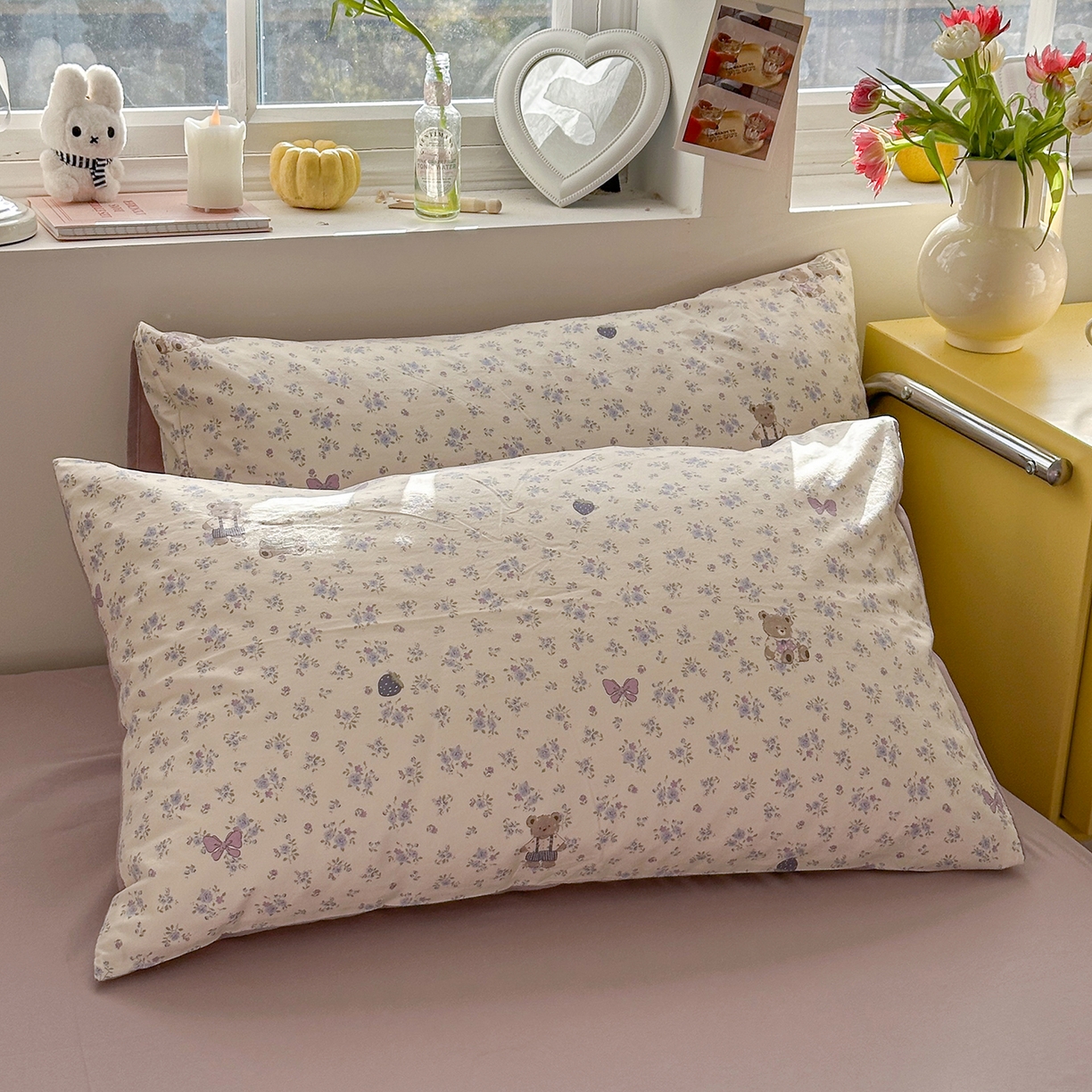 91家纺网 家纺一手货源 找家纺 金梦拉家纺 2026新款春夏古法水洗仿棉砂洗云小棉小布袋四件套 碎花熊