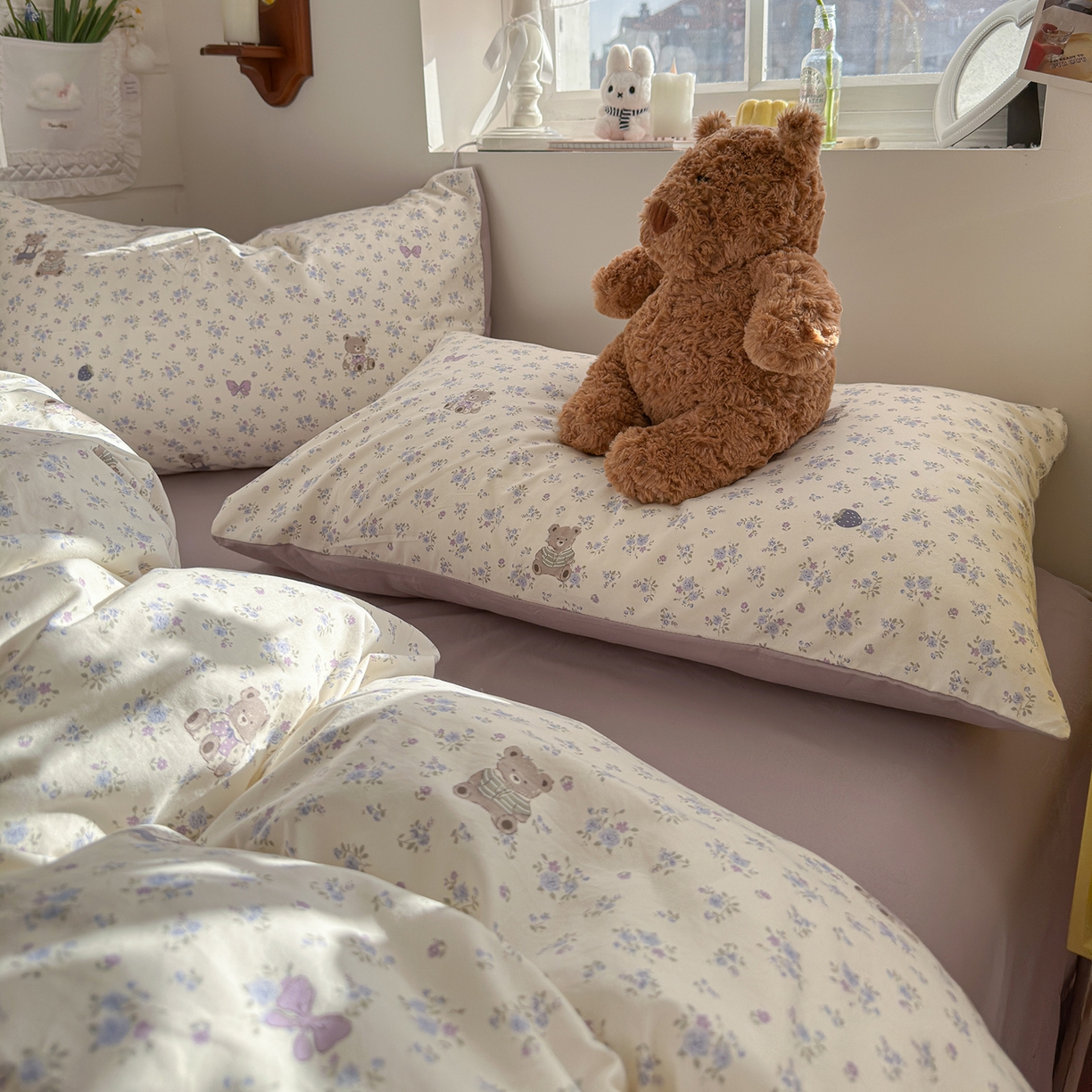 91家纺网 家纺一手货源 找家纺 金梦拉家纺 2026新款春夏古法水洗仿棉砂洗云小棉小布袋四件套 碎花熊