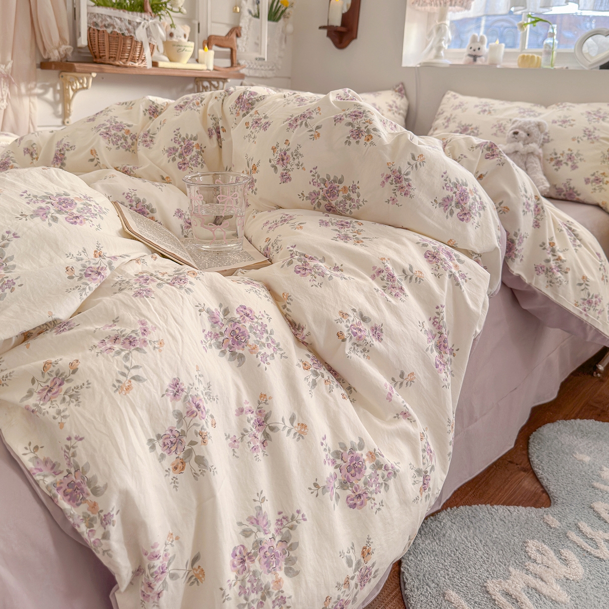 91家纺网 家纺一手货源 找家纺 金梦拉家纺 2026新款春夏古法水洗仿棉砂洗云小棉小布袋四件套 木槿