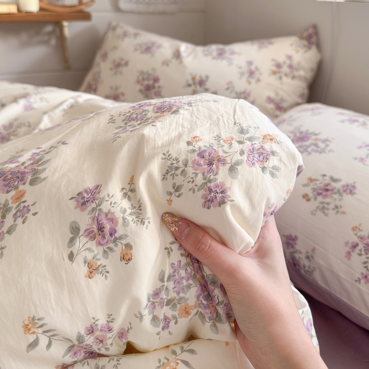 91家纺网 家纺一手货源 找家纺 金梦拉家纺 2026新款春夏古法水洗仿棉砂洗云小棉小布袋四件套 木槿