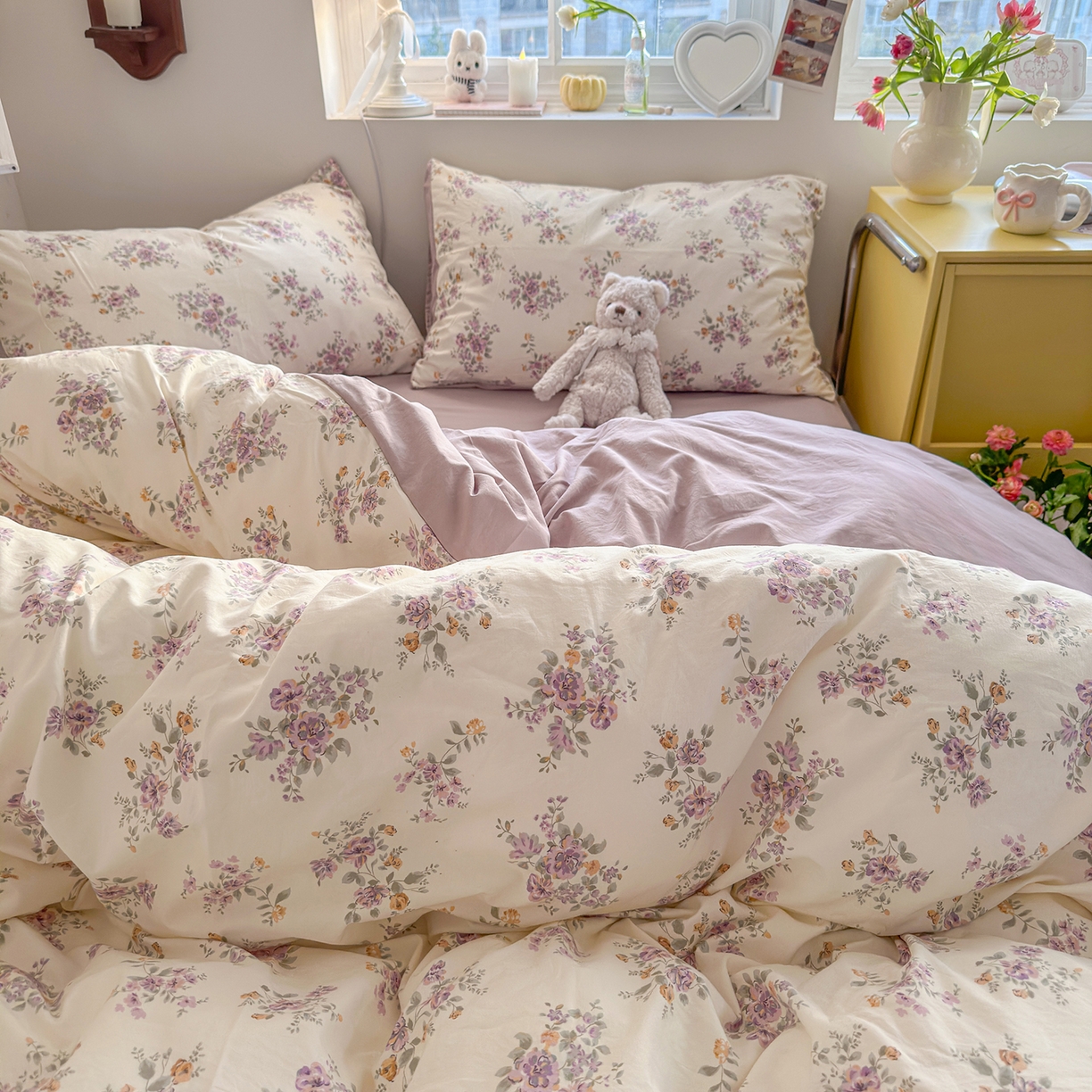 91家纺网 家纺一手货源 找家纺 金梦拉家纺 2026新款春夏古法水洗仿棉砂洗云小棉小布袋四件套 木槿