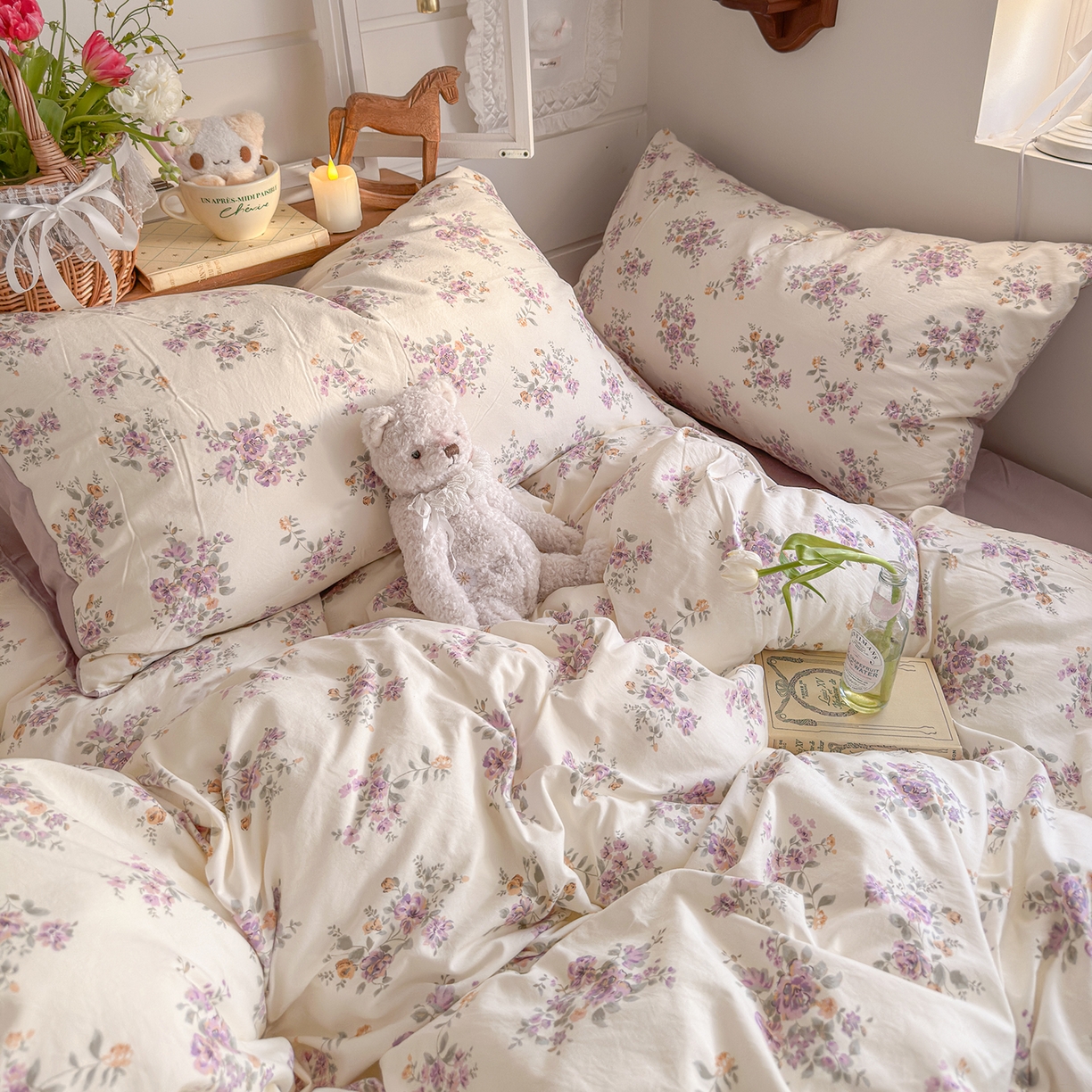 91家纺网 家纺一手货源 找家纺 金梦拉家纺 2026新款春夏古法水洗仿棉砂洗云小棉小布袋四件套 木槿