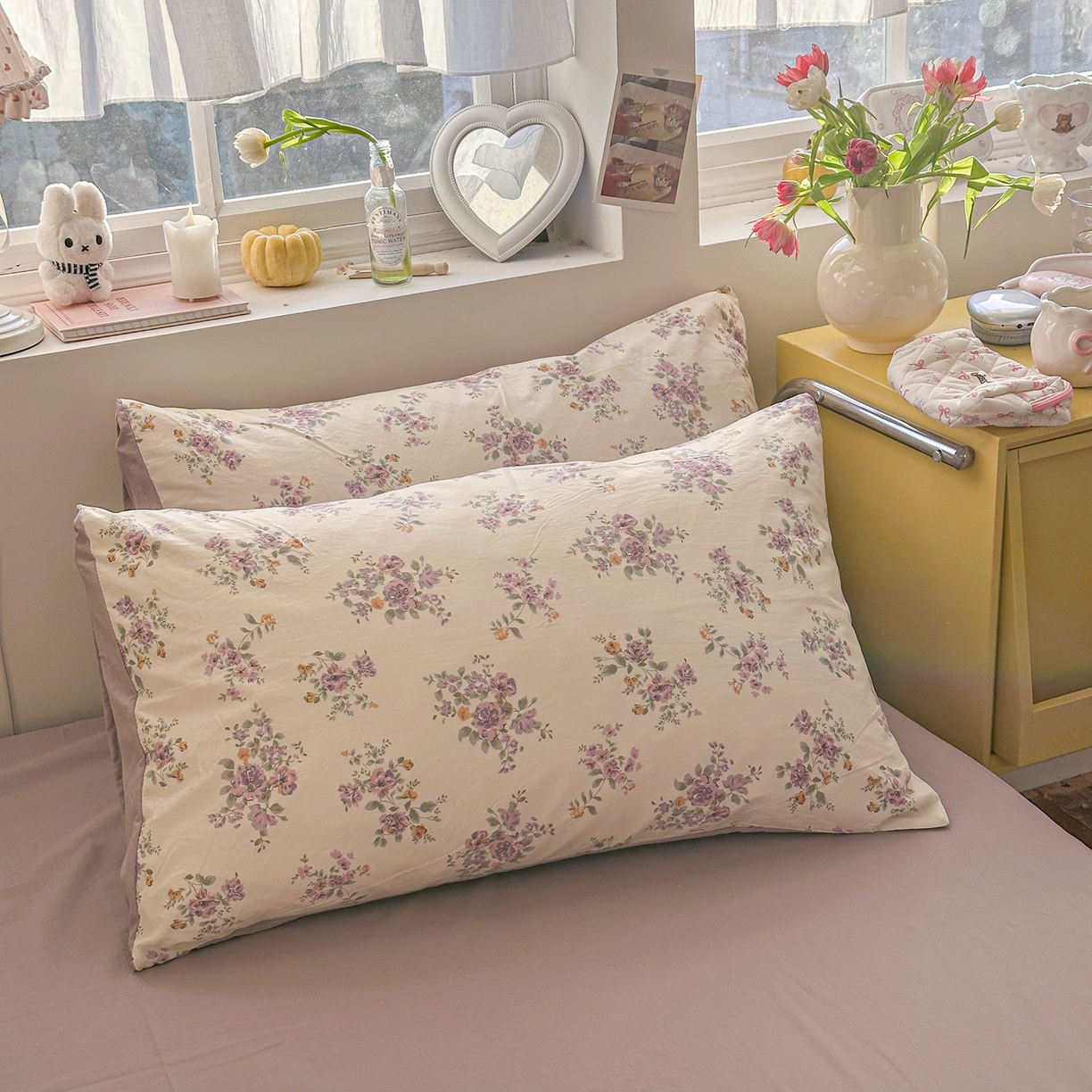 91家纺网 家纺一手货源 找家纺 金梦拉家纺 2026新款春夏古法水洗仿棉砂洗云小棉小布袋四件套 木槿