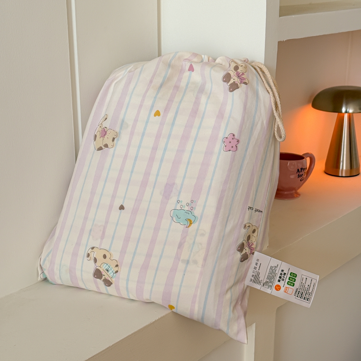 金梦拉家纺 2026新款春夏古法水洗仿棉砂洗云小棉小布袋四件套 线条小喵