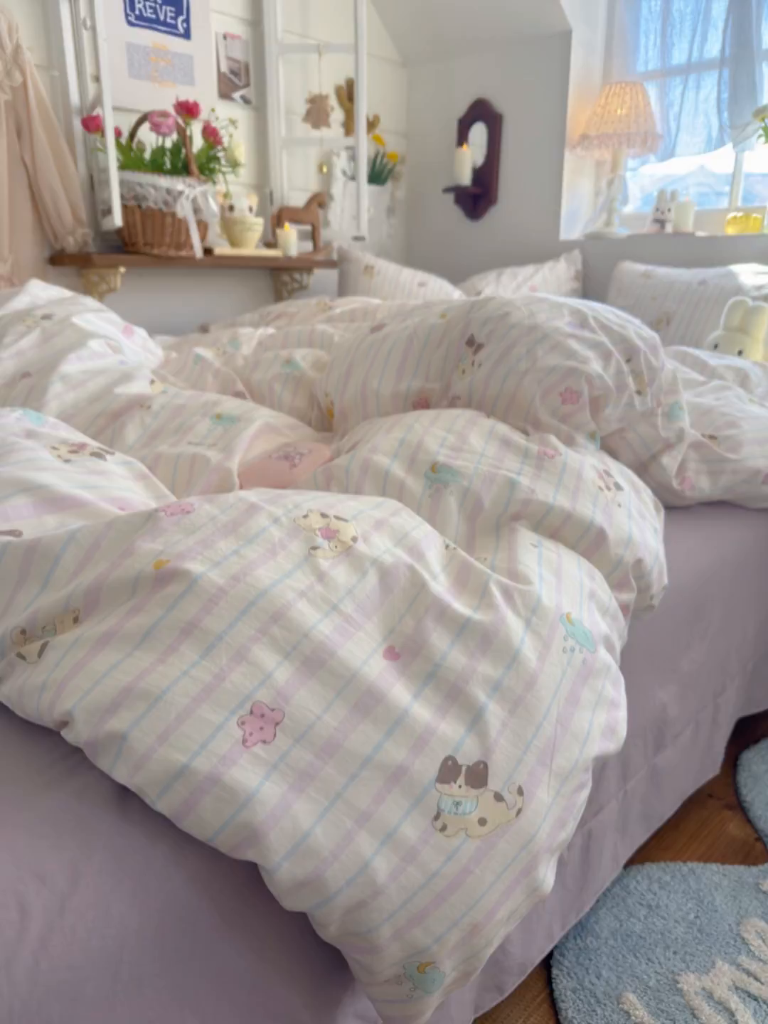 91家纺网 家纺一手货源 找家纺 金梦拉家纺 2026新款春夏古法水洗仿棉砂洗云小棉小布袋四件套 线条小喵