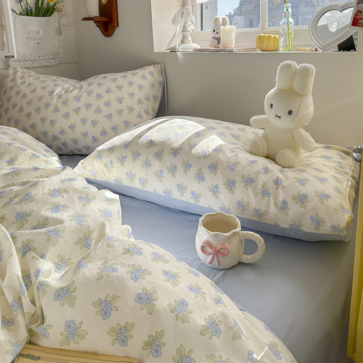 91家纺网 家纺一手货源 找家纺 金梦拉家纺 2026新款春夏古法水洗仿棉砂洗云小棉小布袋四件套 小苍兰