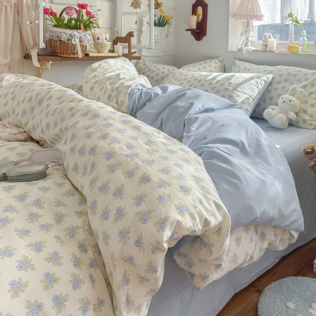 91家纺网 家纺一手货源 找家纺 金梦拉家纺 2026新款春夏古法水洗仿棉砂洗云小棉小布袋四件套 小苍兰