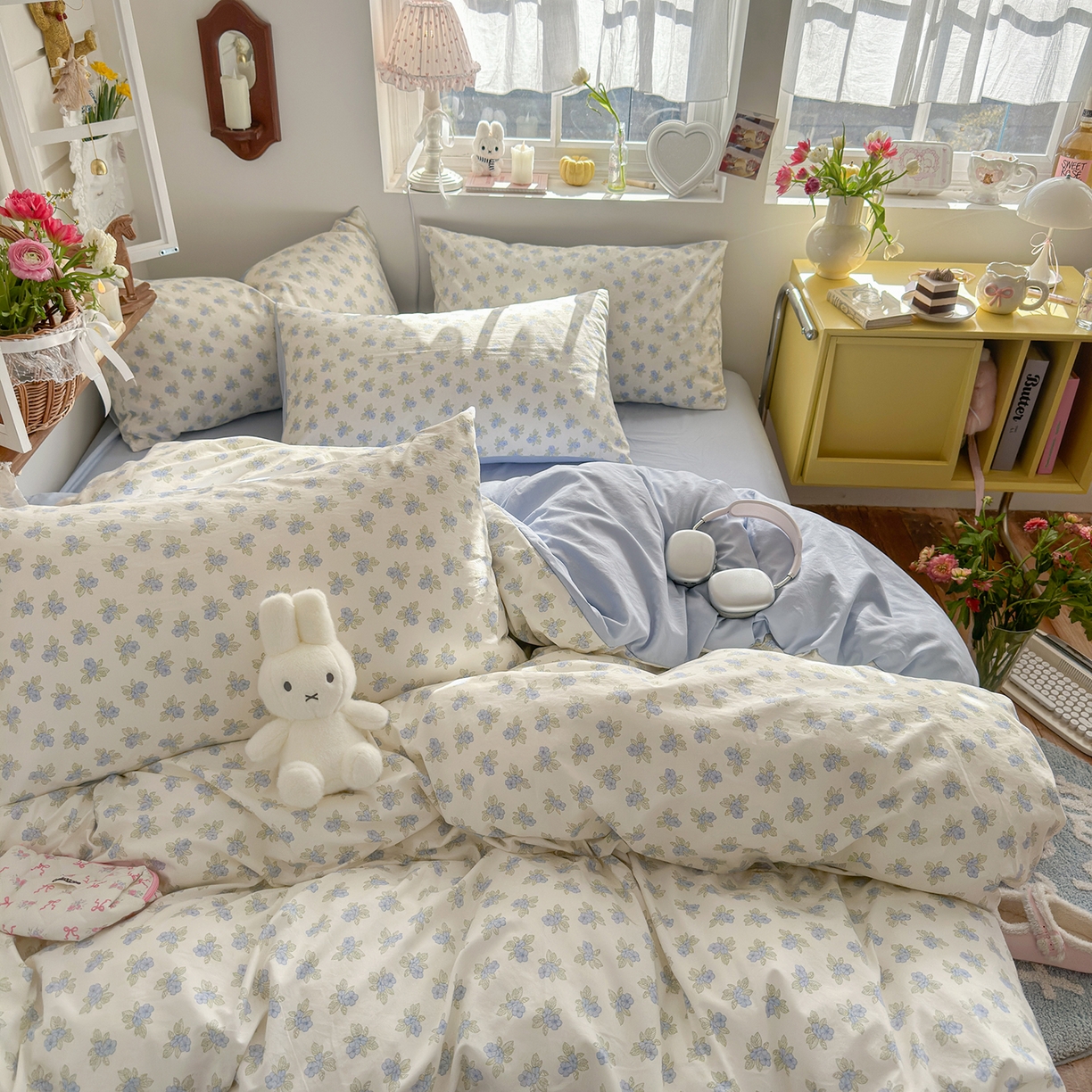 91家纺网 家纺一手货源 找家纺 金梦拉家纺 2026新款春夏古法水洗仿棉砂洗云小棉小布袋四件套 小苍兰