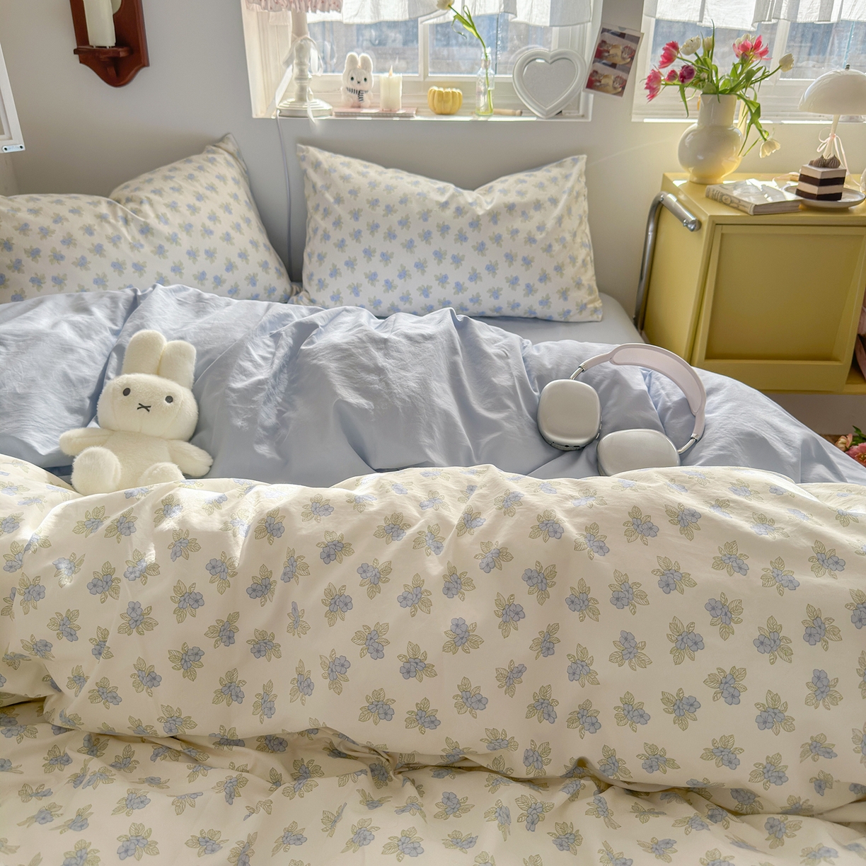 91家纺网 家纺一手货源 找家纺 金梦拉家纺 2026新款春夏古法水洗仿棉砂洗云小棉小布袋四件套 小苍兰