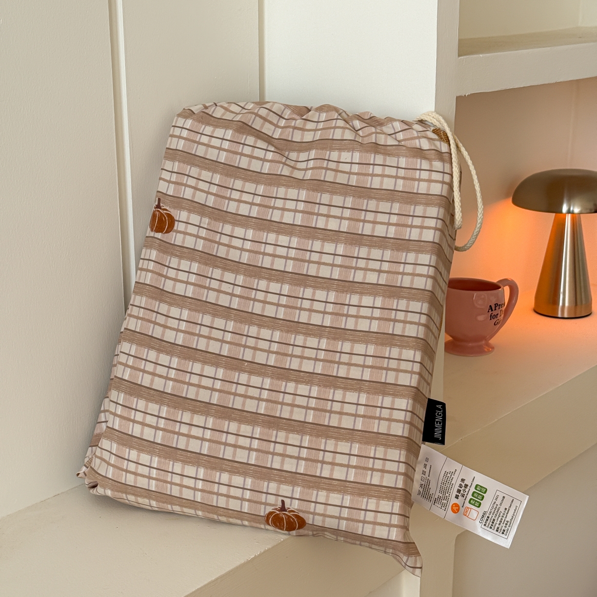 金梦拉家纺 2026新款春夏古法水洗仿棉砂洗云小棉小布袋四件套 可爱南瓜