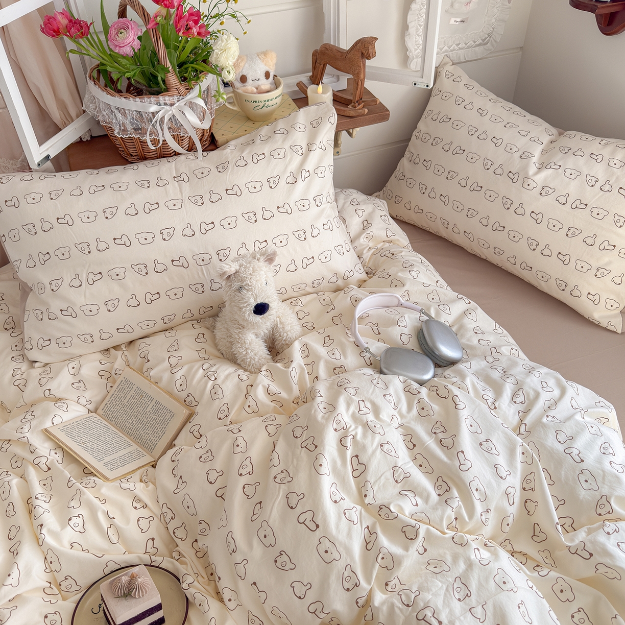 91家纺网 家纺一手货源 找家纺 金梦拉家纺 2026新款春夏古法水洗仿棉砂洗云小棉小布袋四件套 线条狗狗