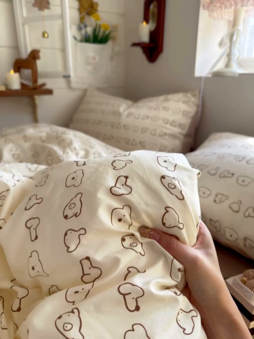 91家纺网 家纺一手货源 找家纺 金梦拉家纺 2026新款春夏古法水洗仿棉砂洗云小棉小布袋四件套 线条狗狗