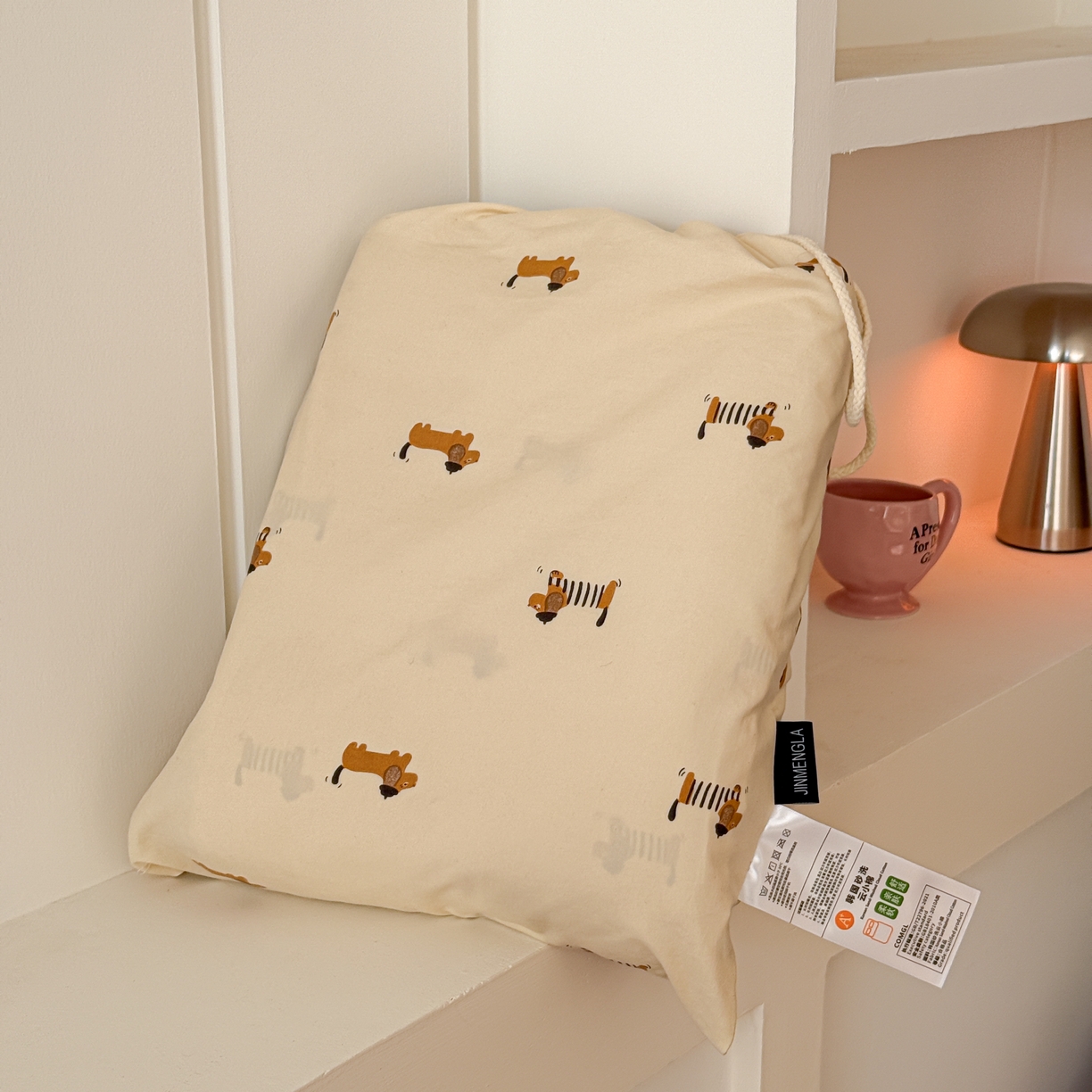 金梦拉家纺 2026新款春夏古法水洗仿棉砂洗云小棉小布袋四件套 修修狗