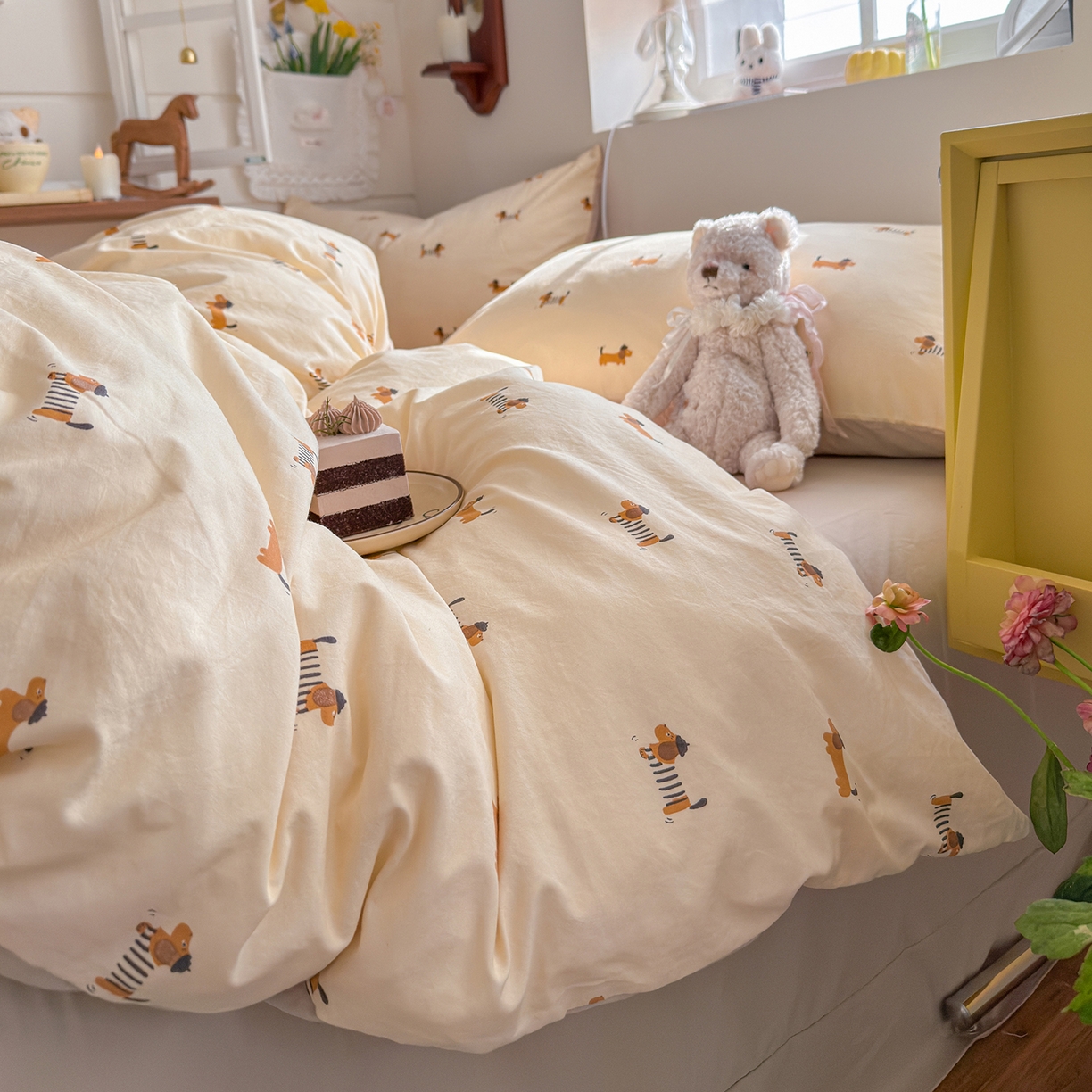 91家纺网 家纺一手货源 找家纺 金梦拉家纺 2026新款春夏古法水洗仿棉砂洗云小棉小布袋四件套 修修狗