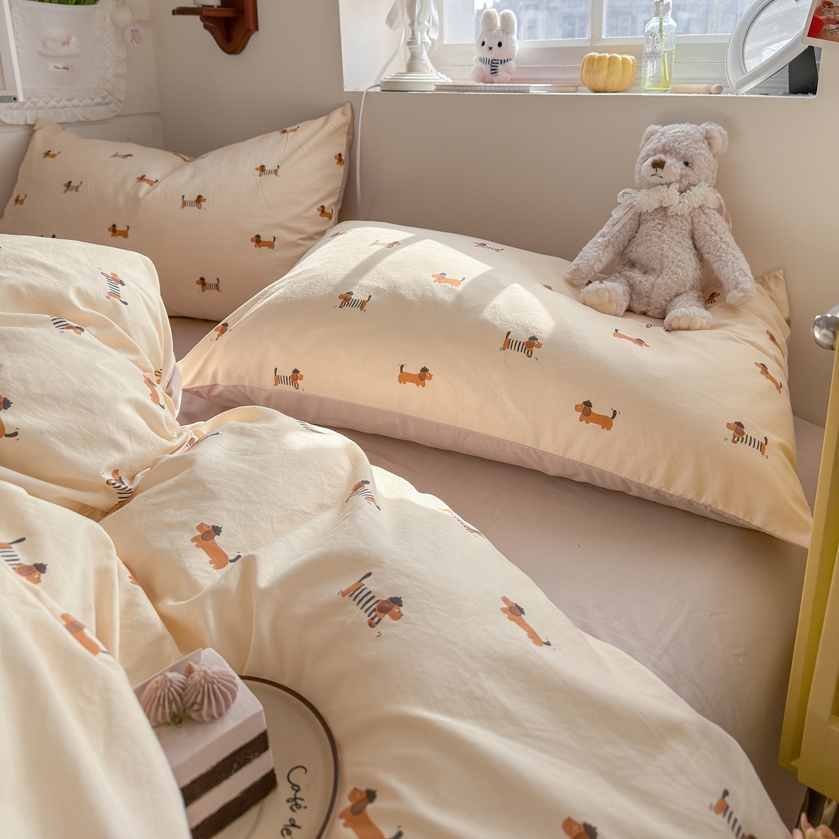 91家纺网 家纺一手货源 找家纺 金梦拉家纺 2026新款春夏古法水洗仿棉砂洗云小棉小布袋四件套 修修狗