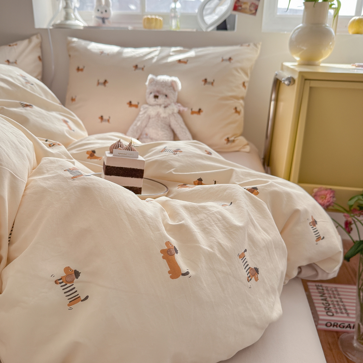 91家纺网 家纺一手货源 找家纺 金梦拉家纺 2026新款春夏古法水洗仿棉砂洗云小棉小布袋四件套 修修狗