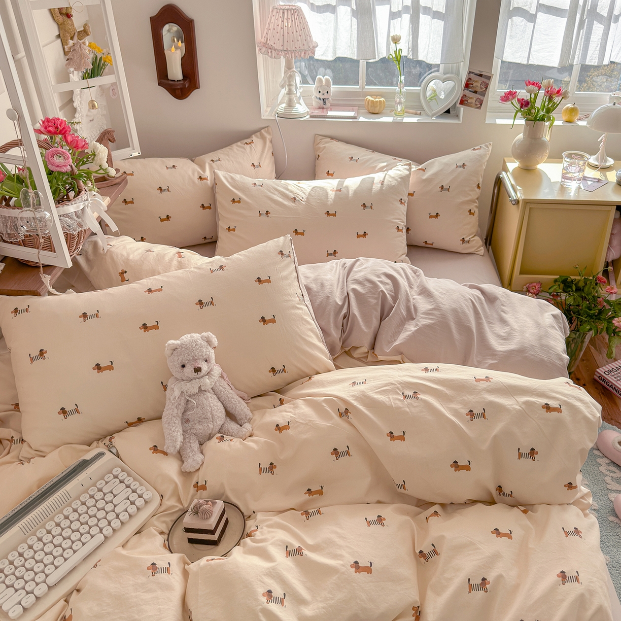 91家纺网 家纺一手货源 找家纺 金梦拉家纺 2026新款春夏古法水洗仿棉砂洗云小棉小布袋四件套 修修狗