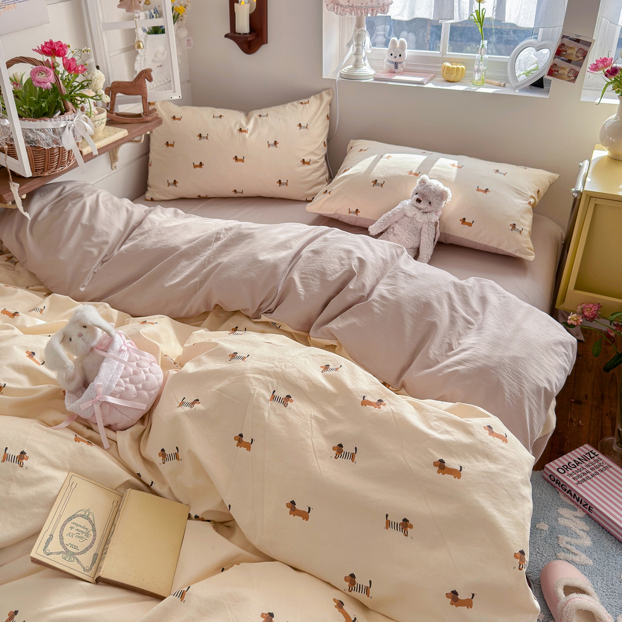 91家纺网 家纺一手货源 找家纺 金梦拉家纺 2026新款春夏古法水洗仿棉砂洗云小棉小布袋四件套 修修狗