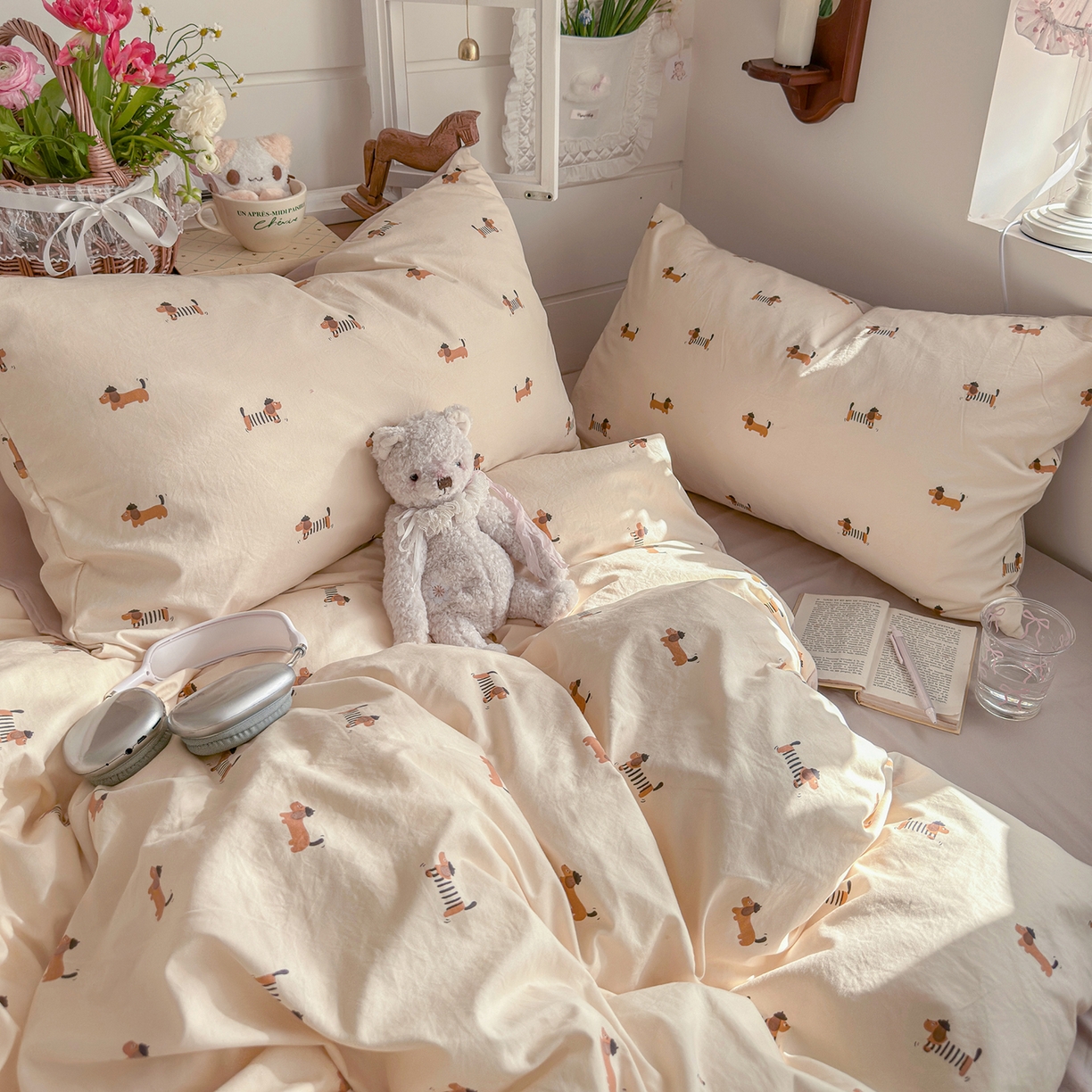 91家纺网 家纺一手货源 找家纺 金梦拉家纺 2026新款春夏古法水洗仿棉砂洗云小棉小布袋四件套 修修狗