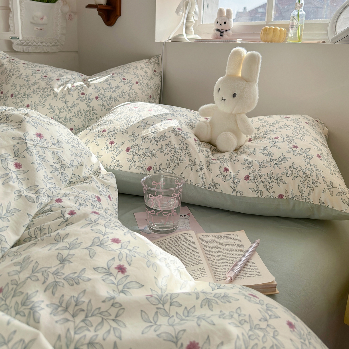 91家纺网 家纺一手货源 找家纺 金梦拉家纺 2026新款春夏古法水洗仿棉砂洗云小棉小布袋四件套 山月铃兰