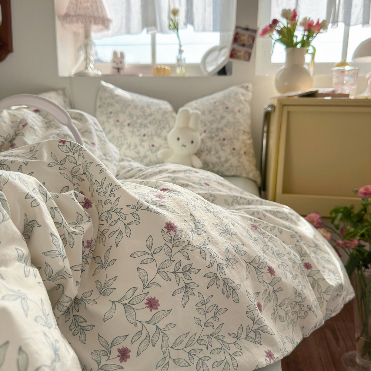 91家纺网 家纺一手货源 找家纺 金梦拉家纺 2026新款春夏古法水洗仿棉砂洗云小棉小布袋四件套 山月铃兰