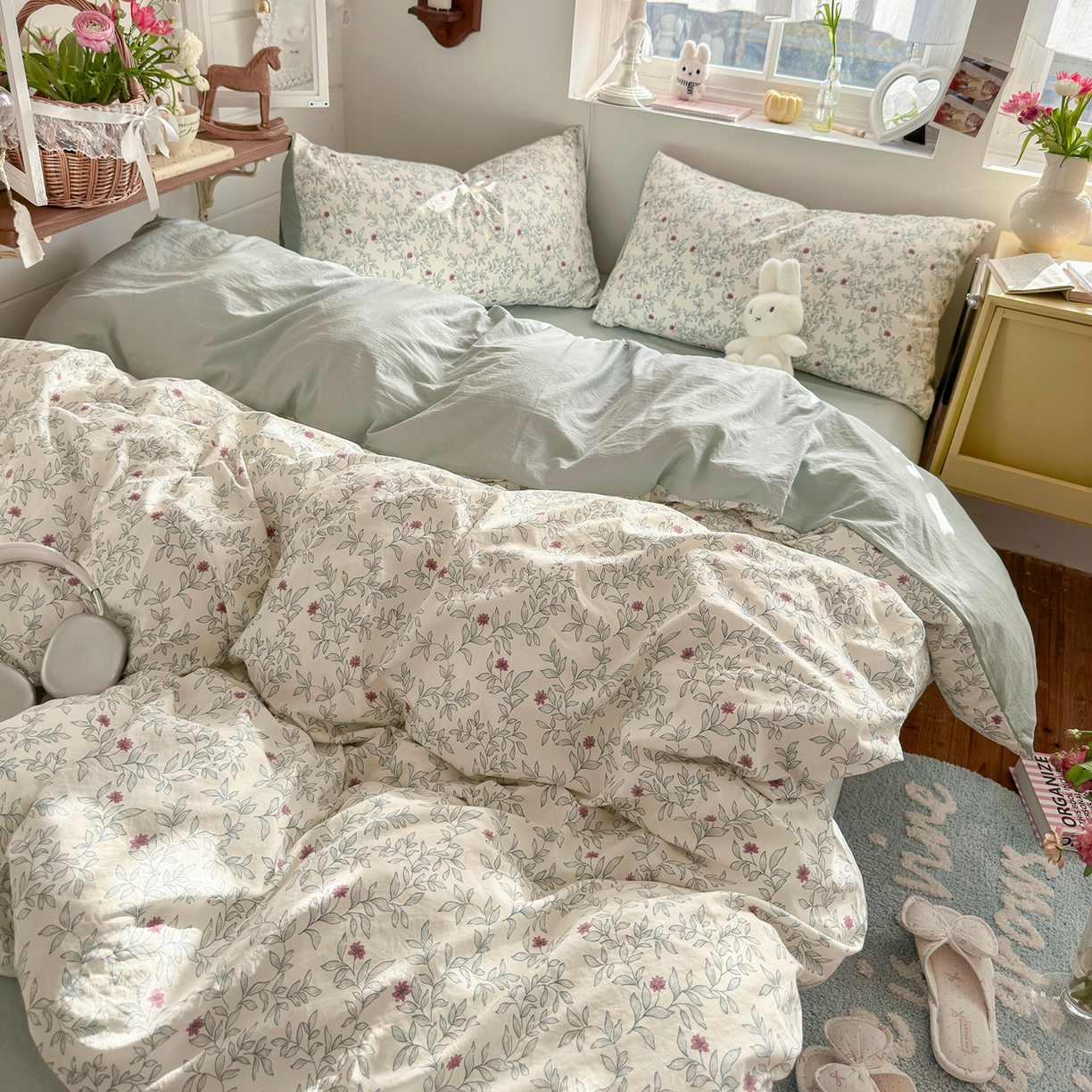 91家纺网 家纺一手货源 找家纺 金梦拉家纺 2026新款春夏古法水洗仿棉砂洗云小棉小布袋四件套 山月铃兰