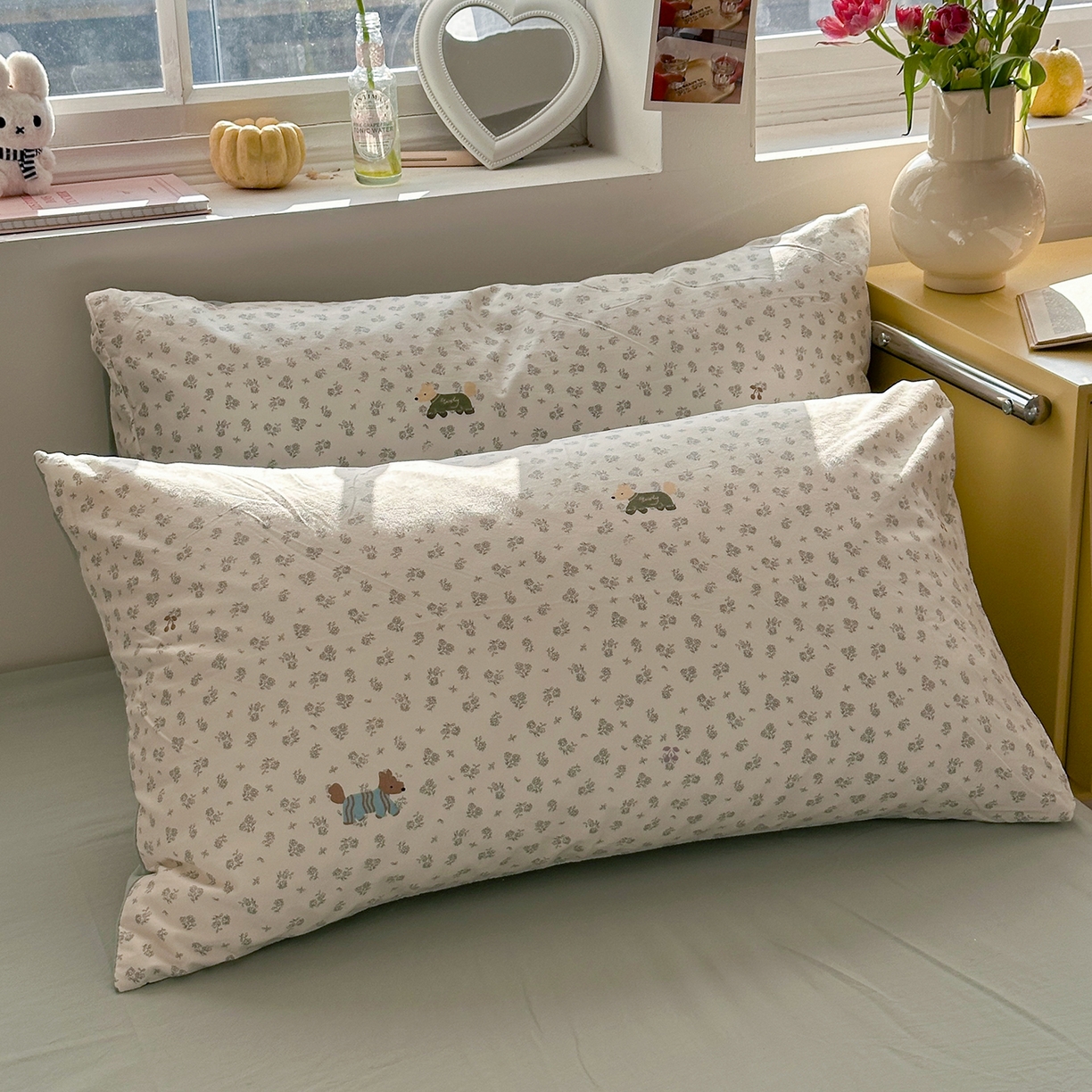 91家纺网 家纺一手货源 找家纺 金梦拉家纺 2026新款春夏古法水洗仿棉砂洗云小棉小布袋四件套 碎花萌狗