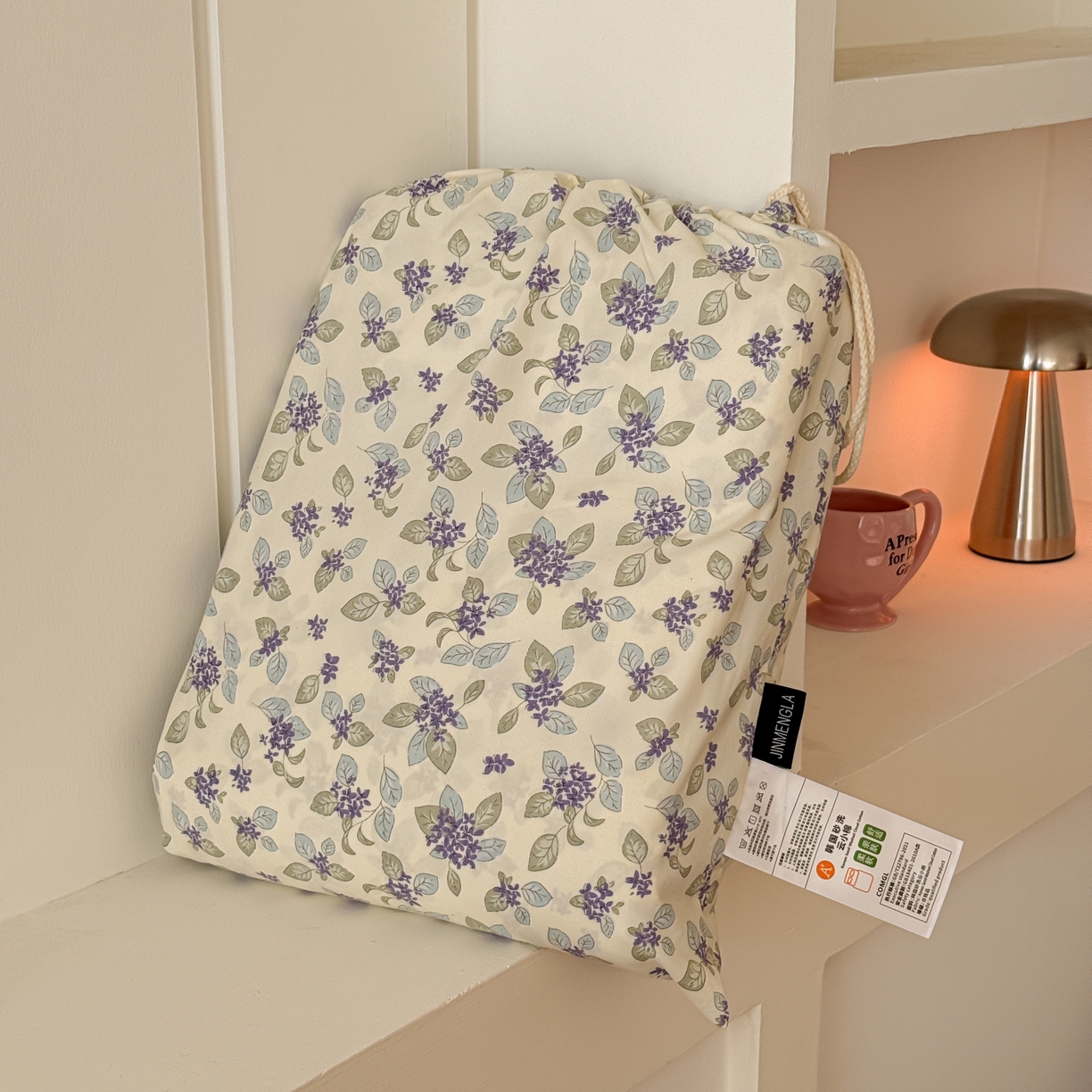 金梦拉家纺 2026新款春夏古法水洗仿棉砂洗云小棉小布袋四件套 蓝桉花