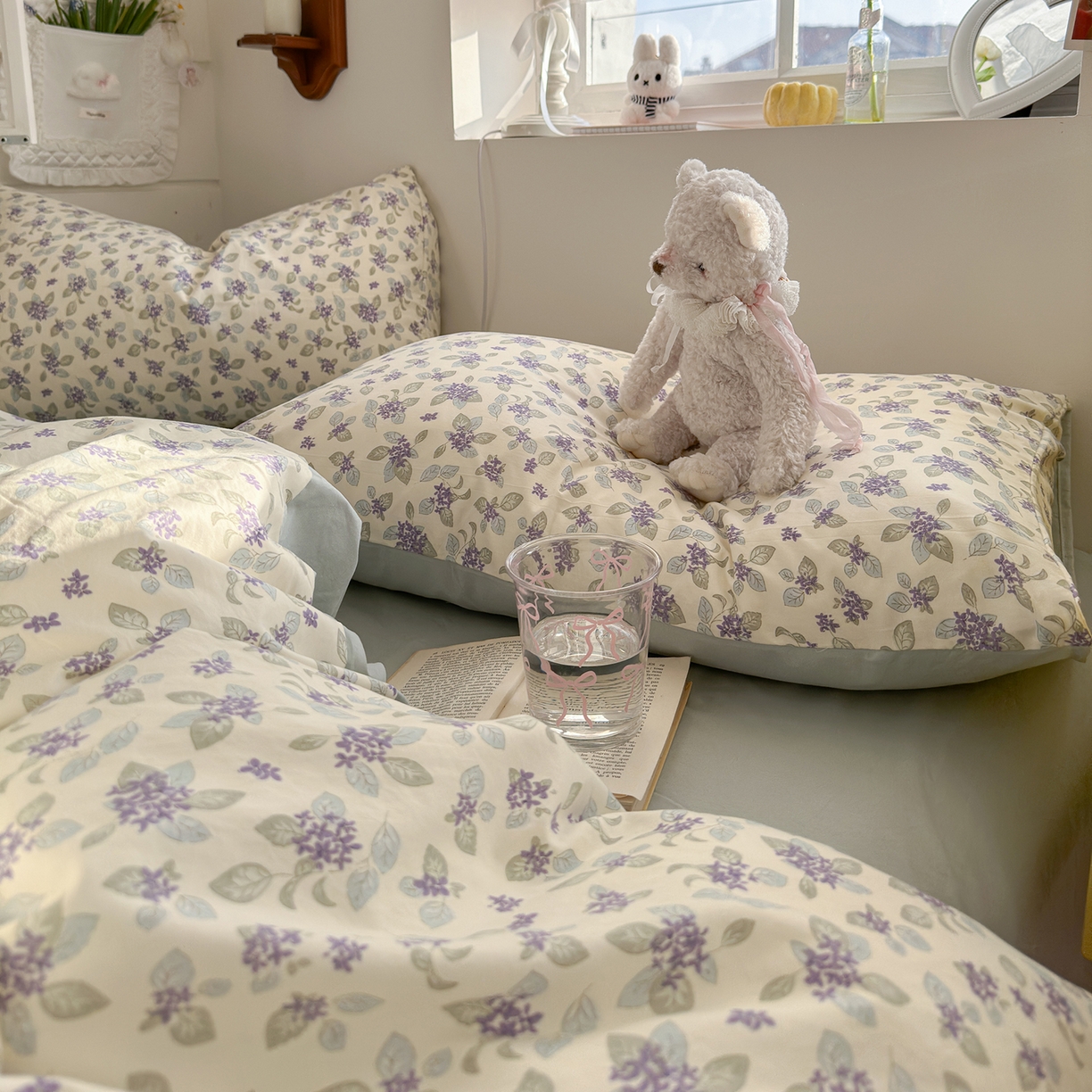 91家纺网 家纺一手货源 找家纺 金梦拉家纺 2026新款春夏古法水洗仿棉砂洗云小棉小布袋四件套 蓝桉花