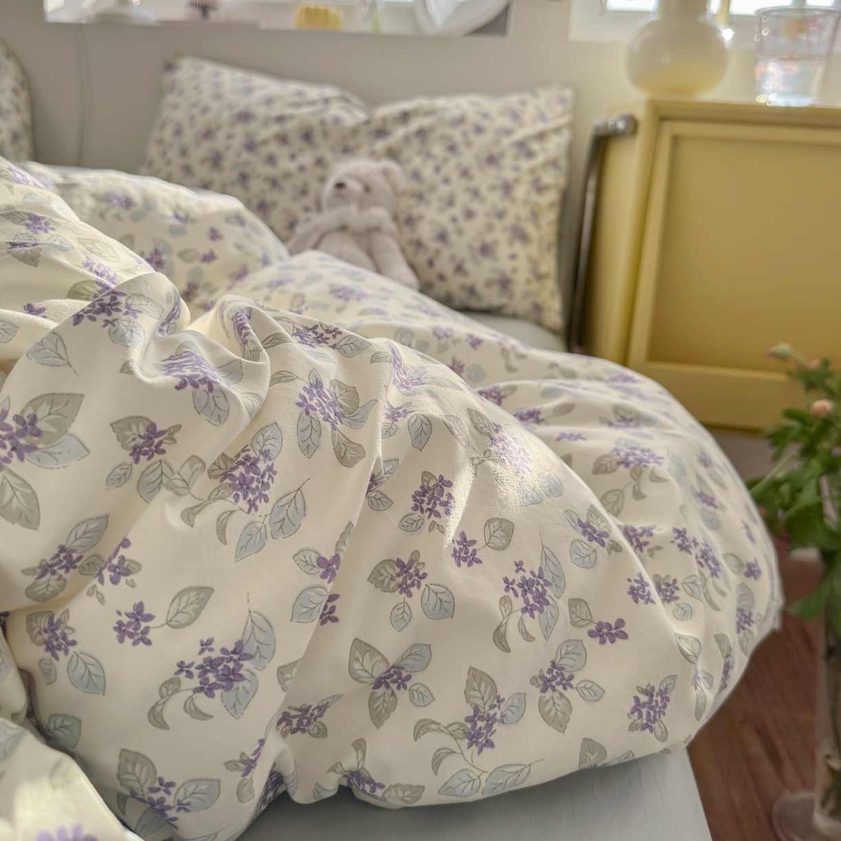 91家纺网 家纺一手货源 找家纺 金梦拉家纺 2026新款春夏古法水洗仿棉砂洗云小棉小布袋四件套 蓝桉花