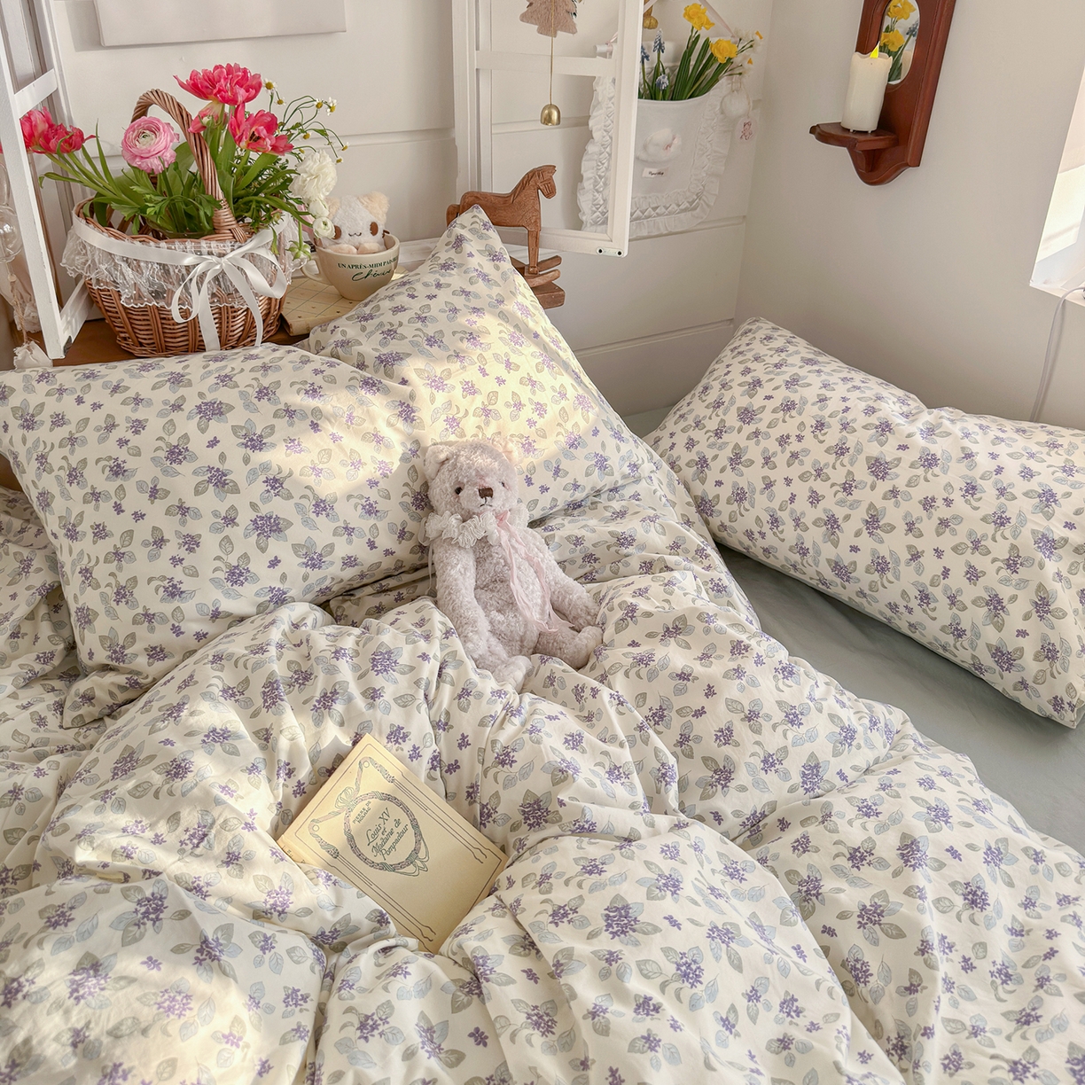 91家纺网 家纺一手货源 找家纺 金梦拉家纺 2026新款春夏古法水洗仿棉砂洗云小棉小布袋四件套 蓝桉花