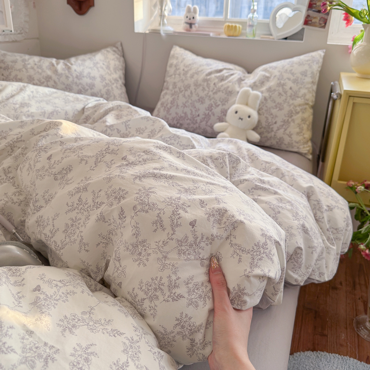 91家纺网 家纺一手货源 找家纺 金梦拉家纺 2026新款春夏古法水洗仿棉砂洗云小棉小布袋四件套 山野