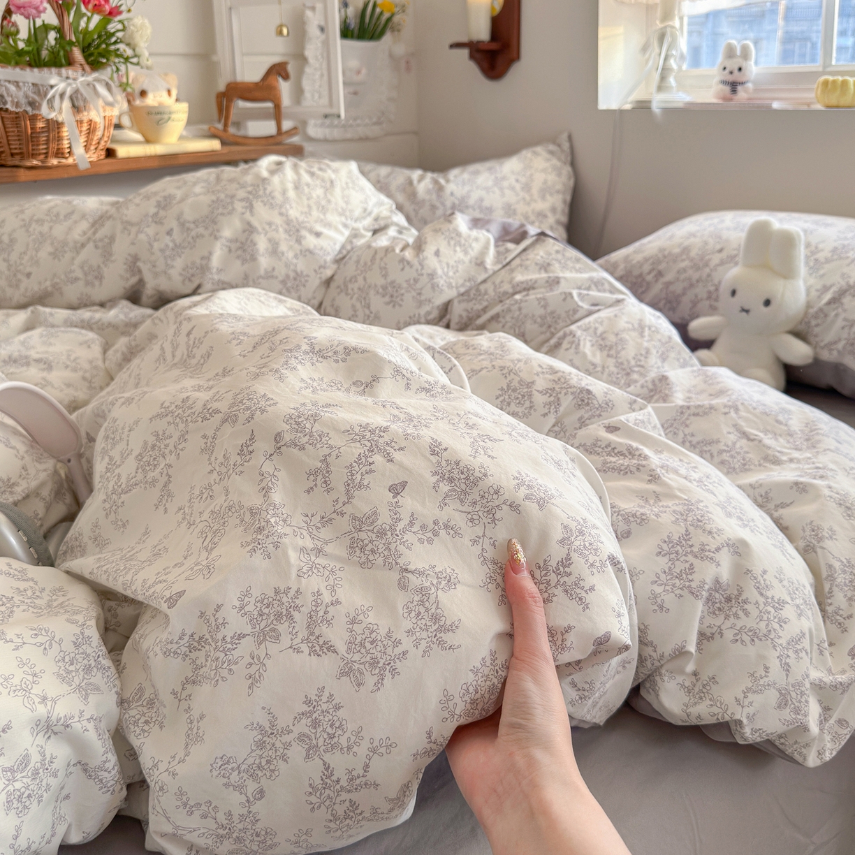 91家纺网 家纺一手货源 找家纺 金梦拉家纺 2026新款春夏古法水洗仿棉砂洗云小棉小布袋四件套 山野