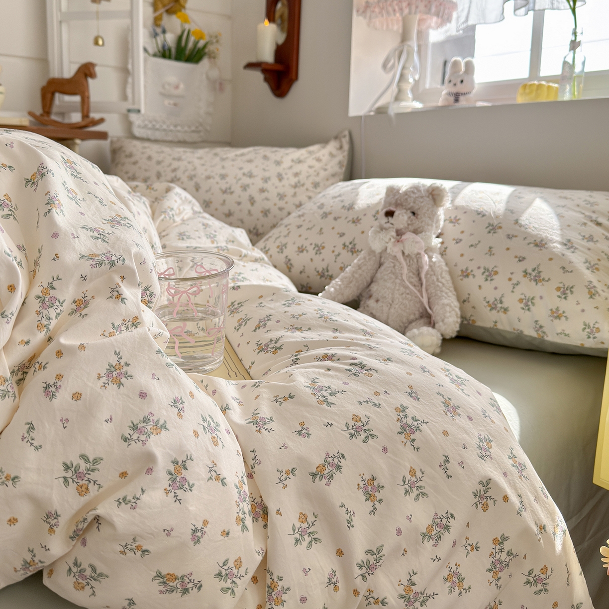 91家纺网 家纺一手货源 找家纺 金梦拉家纺 2026新款春夏古法水洗仿棉砂洗云小棉小布袋四件套 禾棠印月