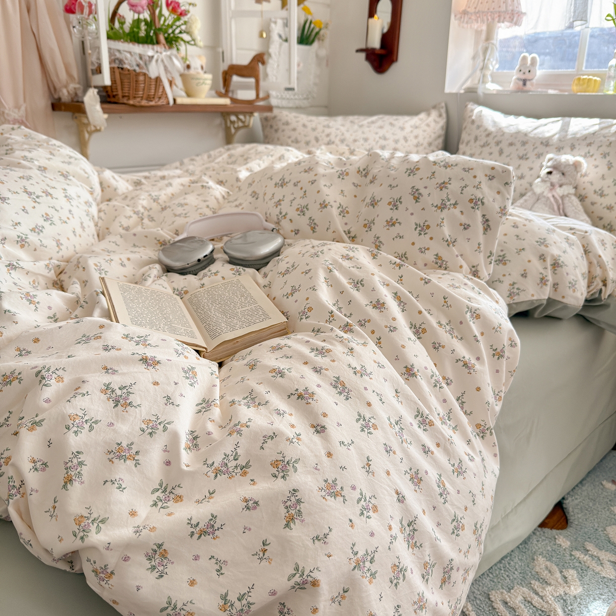 91家纺网 家纺一手货源 找家纺 金梦拉家纺 2026新款春夏古法水洗仿棉砂洗云小棉小布袋四件套 禾棠印月