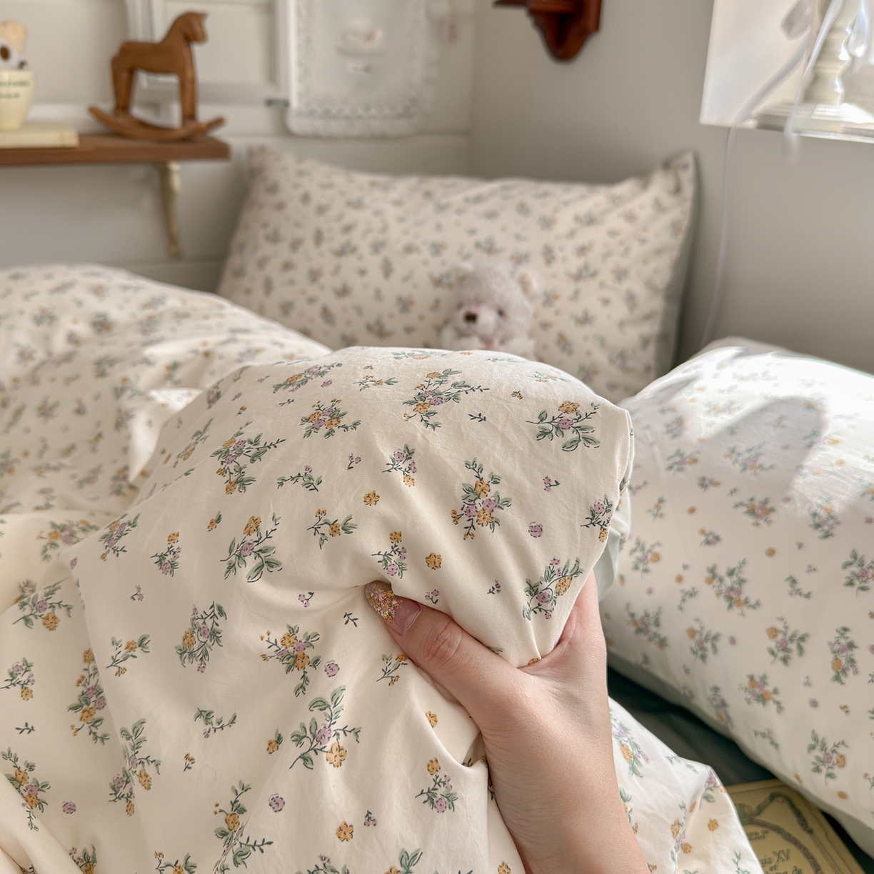 91家纺网 家纺一手货源 找家纺 金梦拉家纺 2026新款春夏古法水洗仿棉砂洗云小棉小布袋四件套 禾棠印月