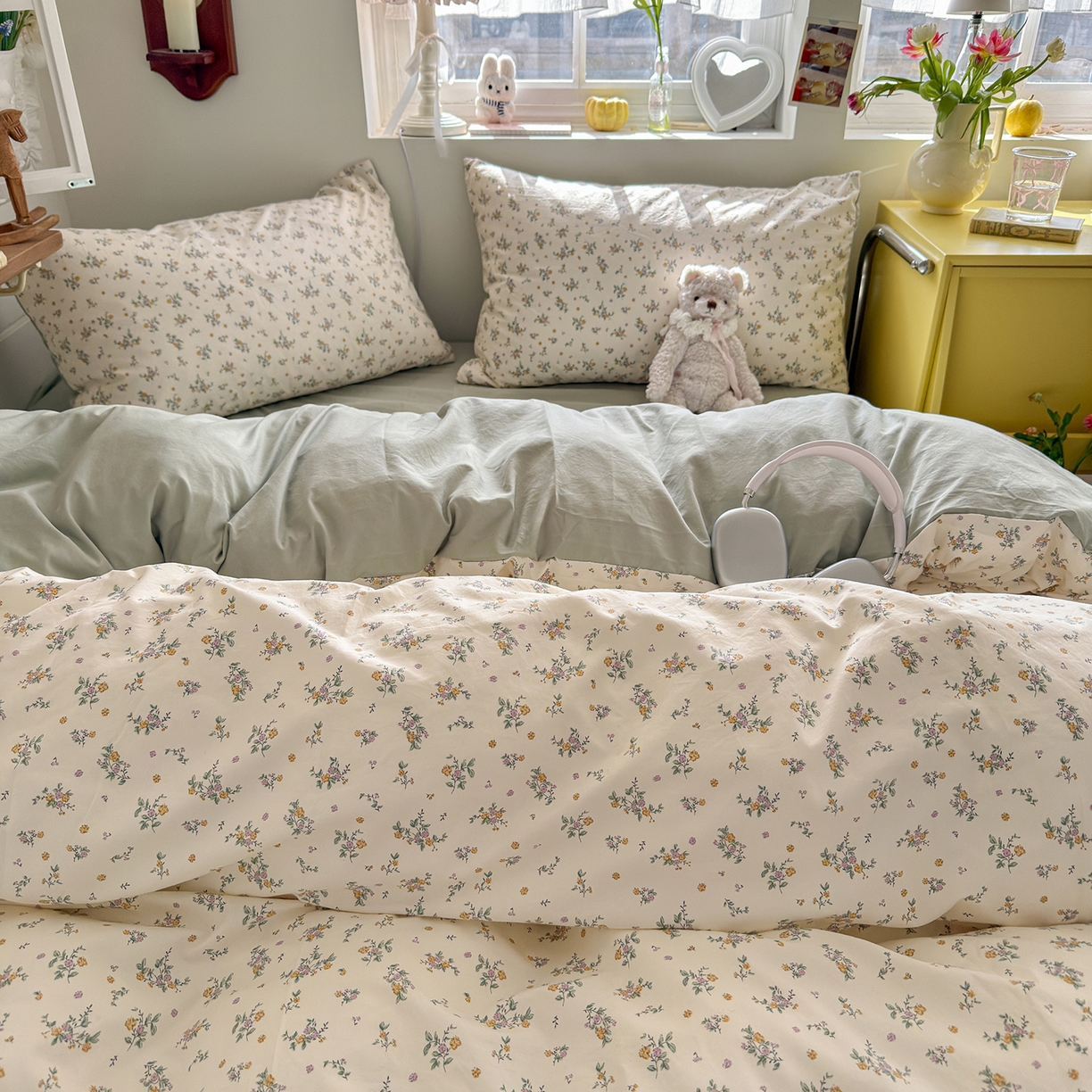 91家纺网 家纺一手货源 找家纺 金梦拉家纺 2026新款春夏古法水洗仿棉砂洗云小棉小布袋四件套 禾棠印月