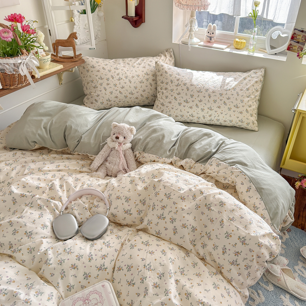 91家纺网 家纺一手货源 找家纺 金梦拉家纺 2026新款春夏古法水洗仿棉砂洗云小棉小布袋四件套 禾棠印月