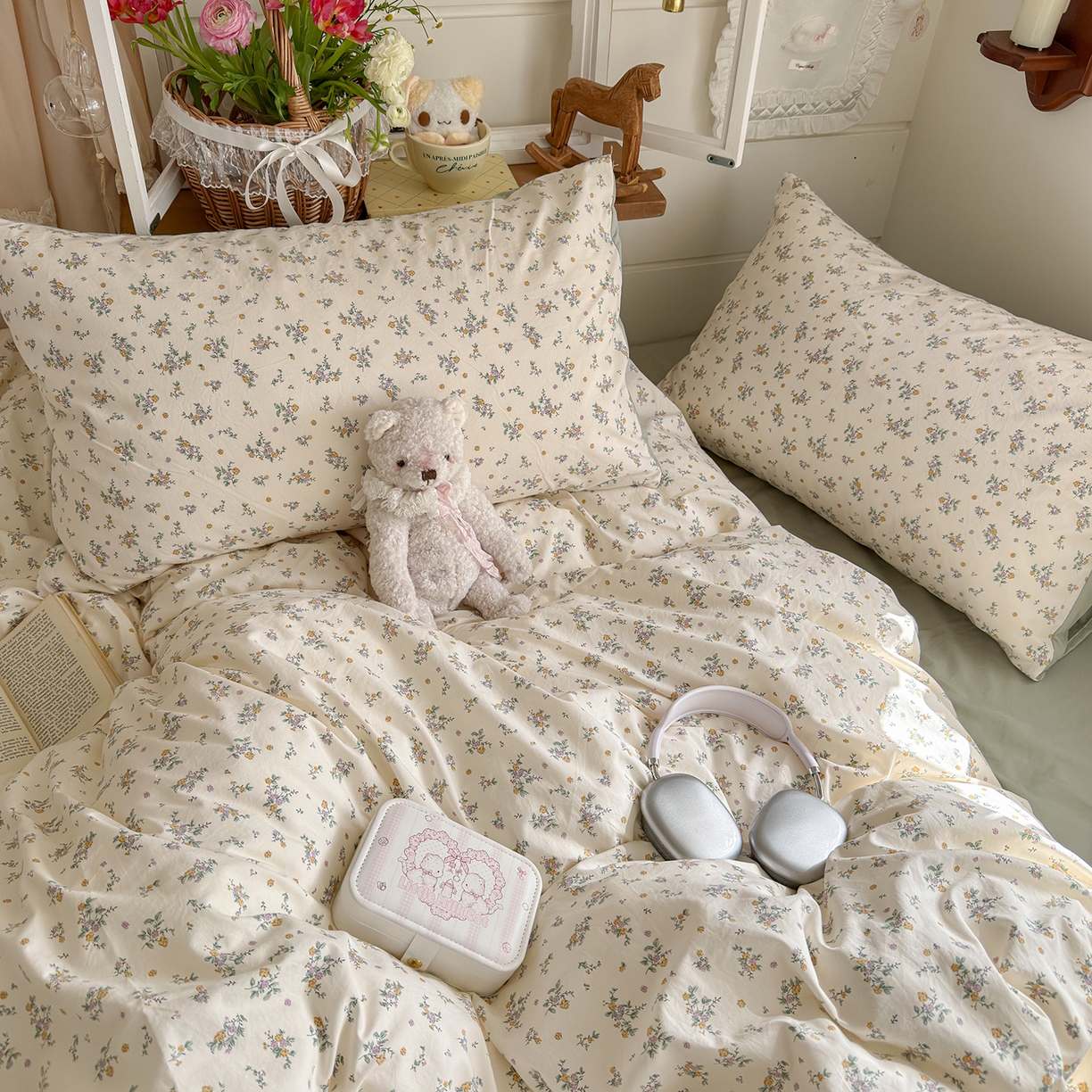 91家纺网 家纺一手货源 找家纺 金梦拉家纺 2026新款春夏古法水洗仿棉砂洗云小棉小布袋四件套 禾棠印月