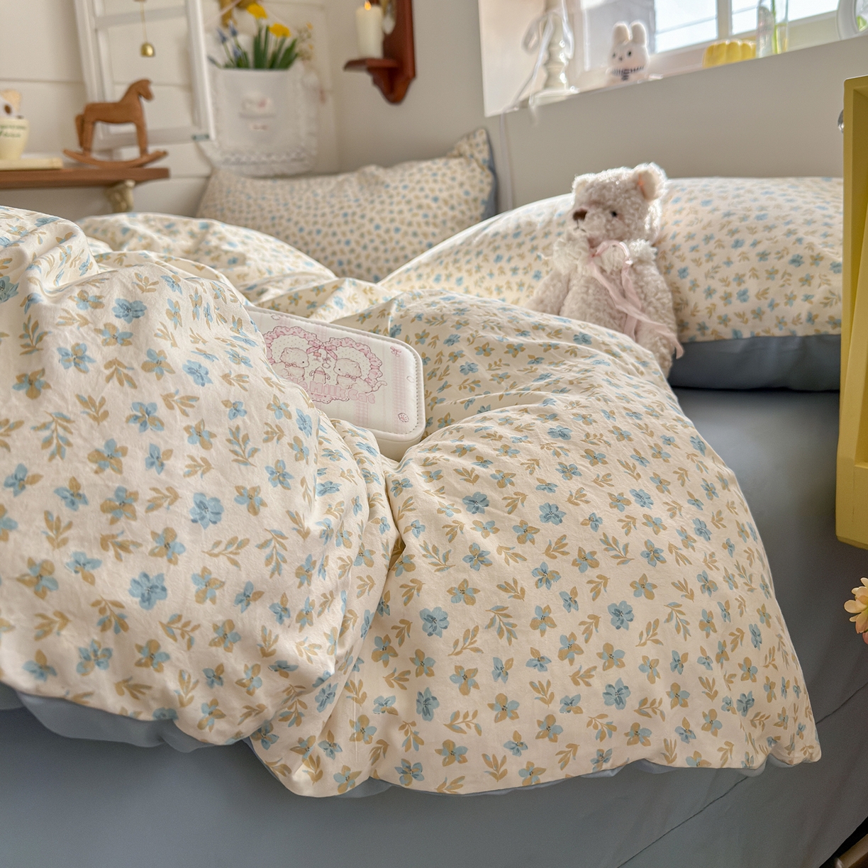 91家纺网 家纺一手货源 找家纺 金梦拉家纺 2026新款春夏古法水洗仿棉砂洗云小棉小布袋四件套 兰花梦