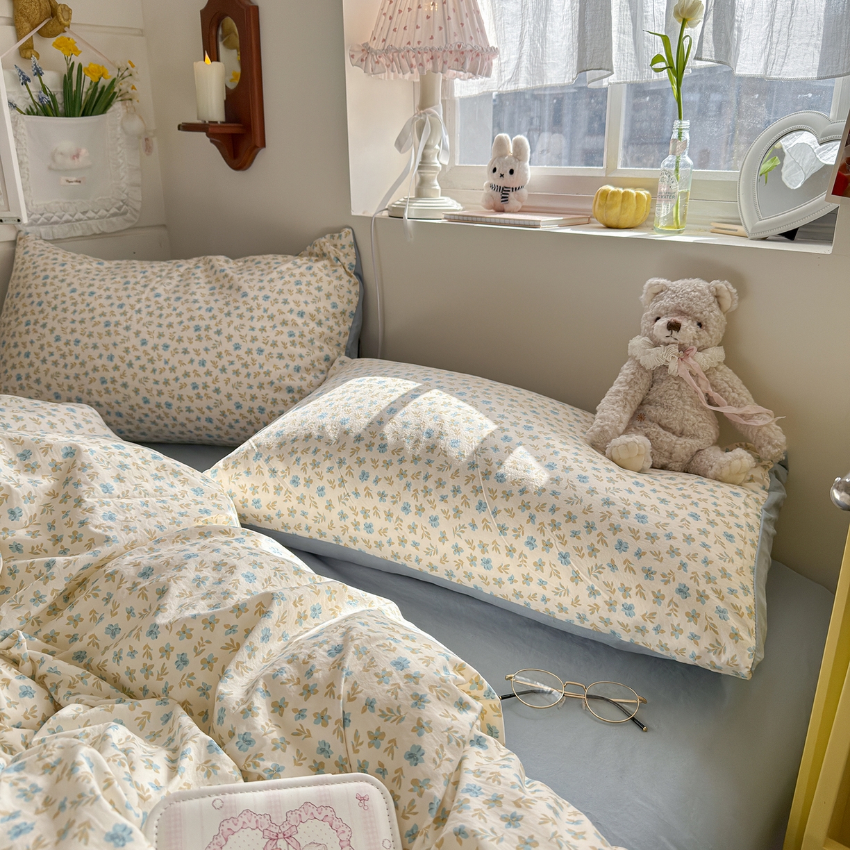 91家纺网 家纺一手货源 找家纺 金梦拉家纺 2026新款春夏古法水洗仿棉砂洗云小棉小布袋四件套 兰花梦