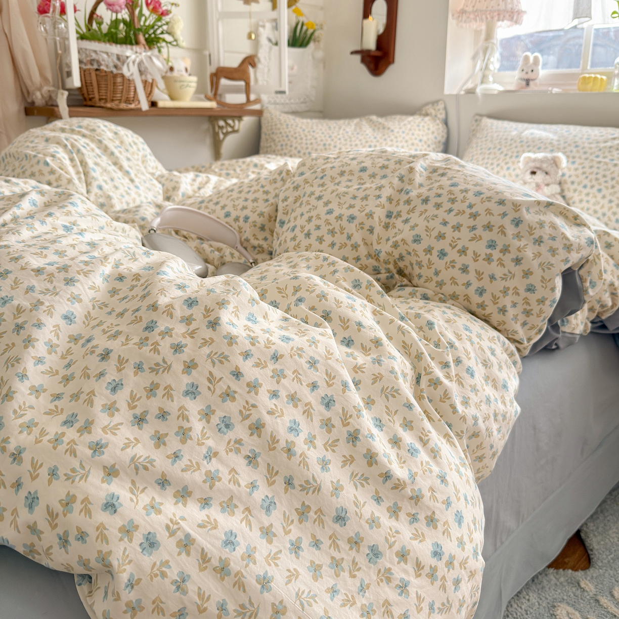 91家纺网 家纺一手货源 找家纺 金梦拉家纺 2026新款春夏古法水洗仿棉砂洗云小棉小布袋四件套 兰花梦