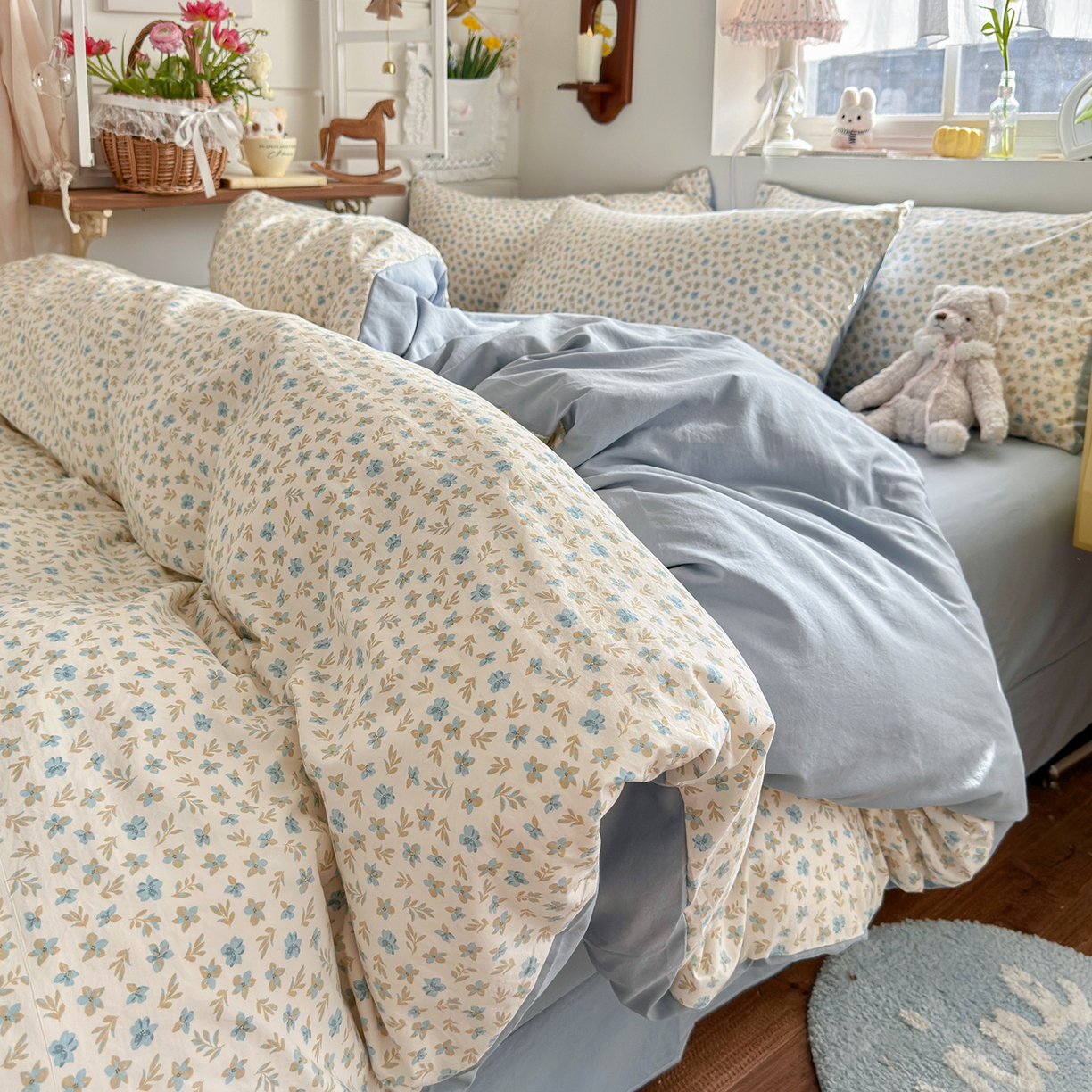 91家纺网 家纺一手货源 找家纺 金梦拉家纺 2026新款春夏古法水洗仿棉砂洗云小棉小布袋四件套 兰花梦