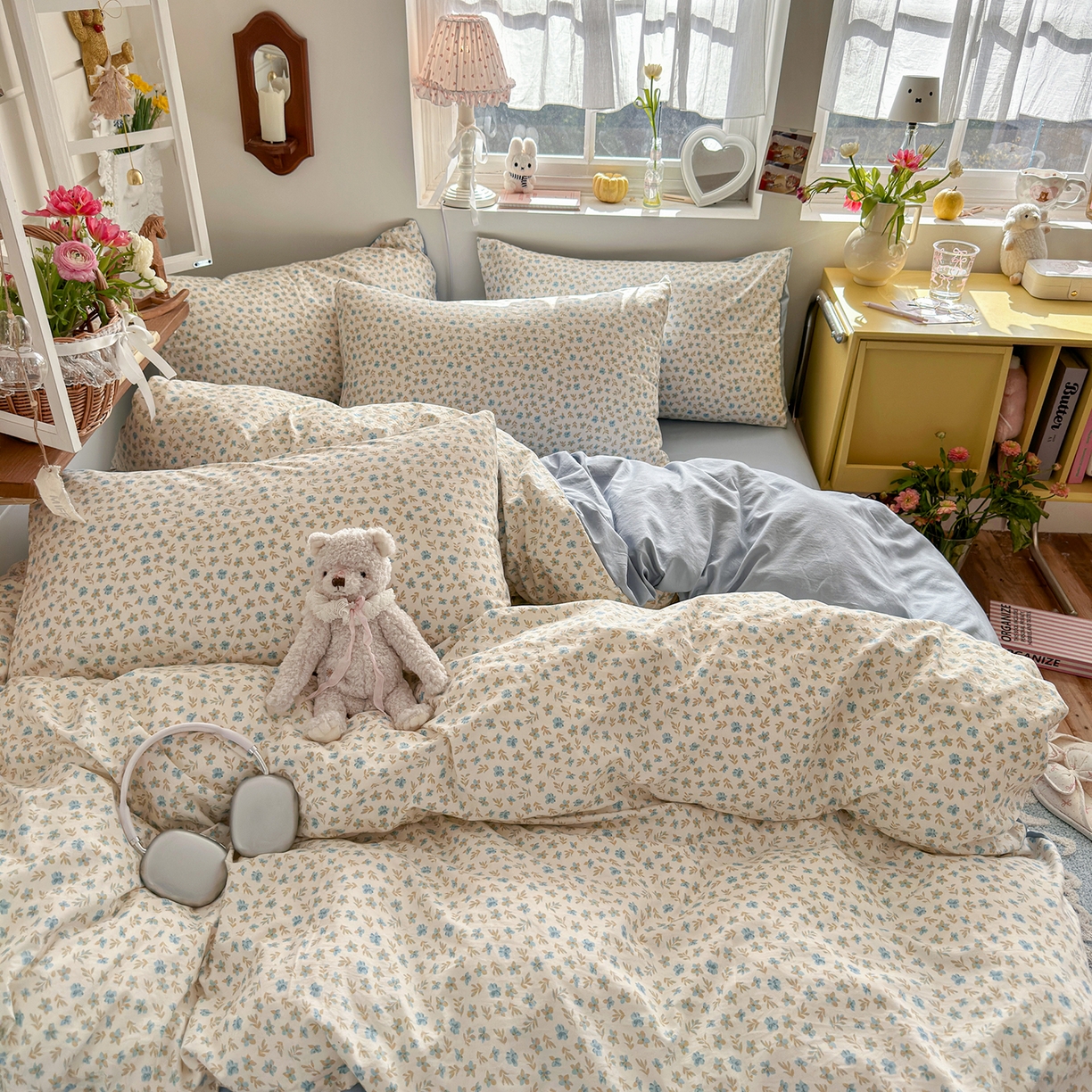 91家纺网 家纺一手货源 找家纺 金梦拉家纺 2026新款春夏古法水洗仿棉砂洗云小棉小布袋四件套 兰花梦