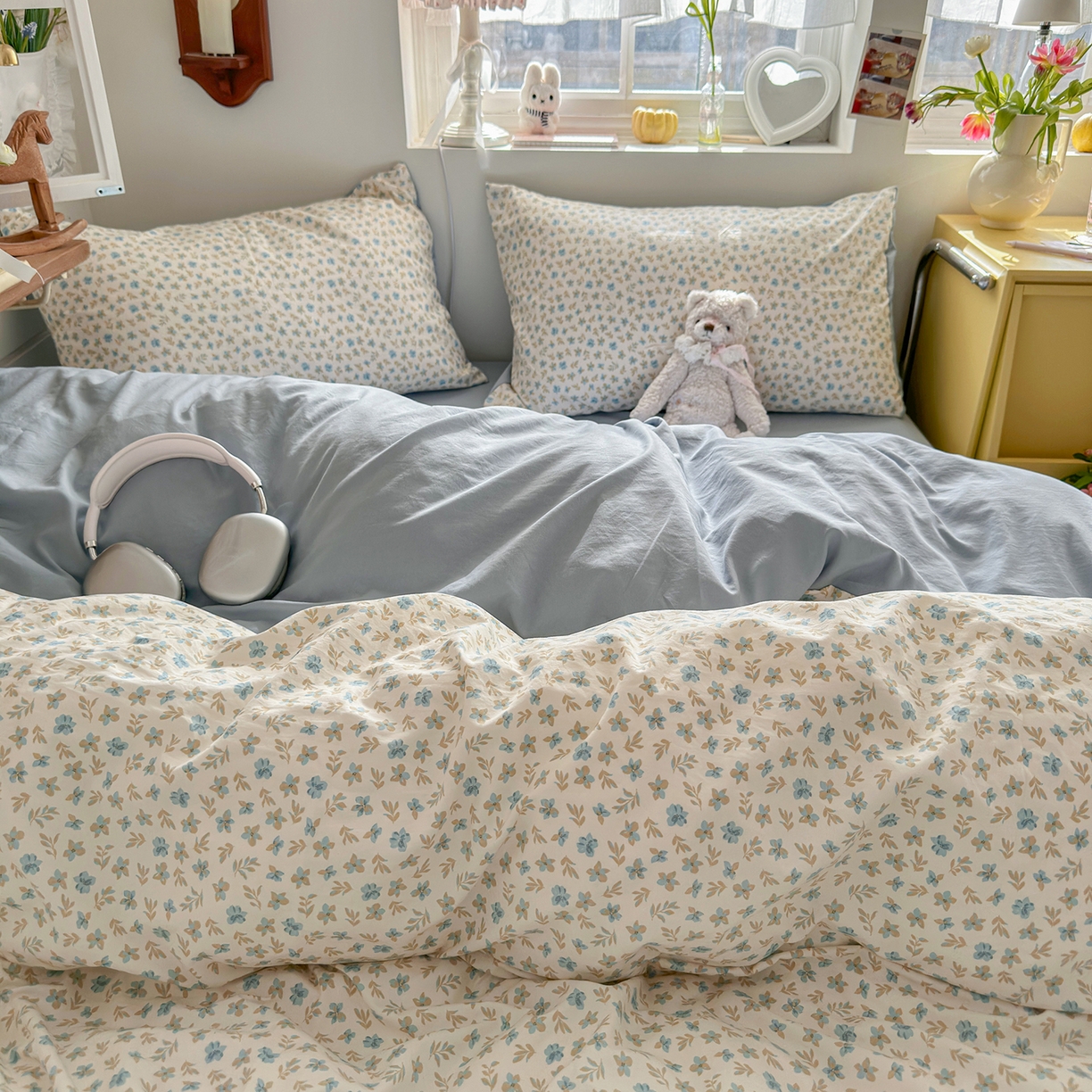 91家纺网 家纺一手货源 找家纺 金梦拉家纺 2026新款春夏古法水洗仿棉砂洗云小棉小布袋四件套 兰花梦